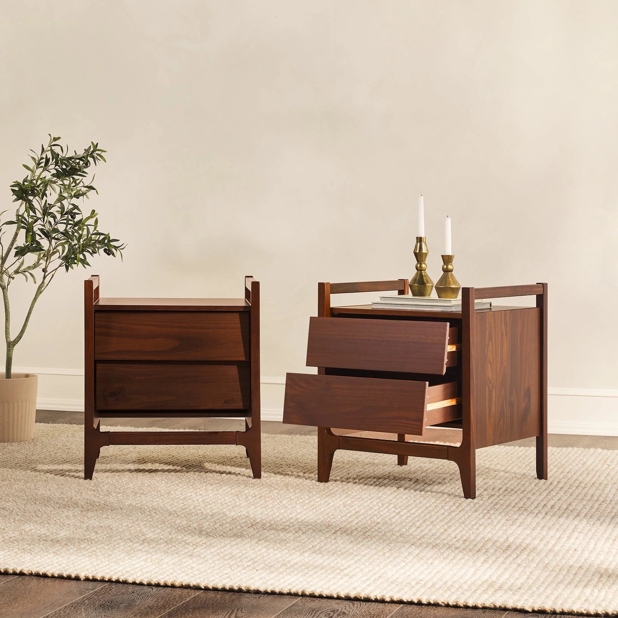 Oswald Mid-Century Modern 2-Drawer Wood Nightstand - Image 18