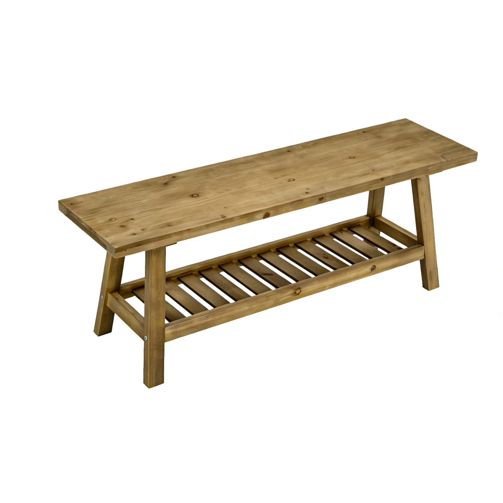 Farmhouse Entryway Wooden Bench with Open Storage Shelf - Image 14