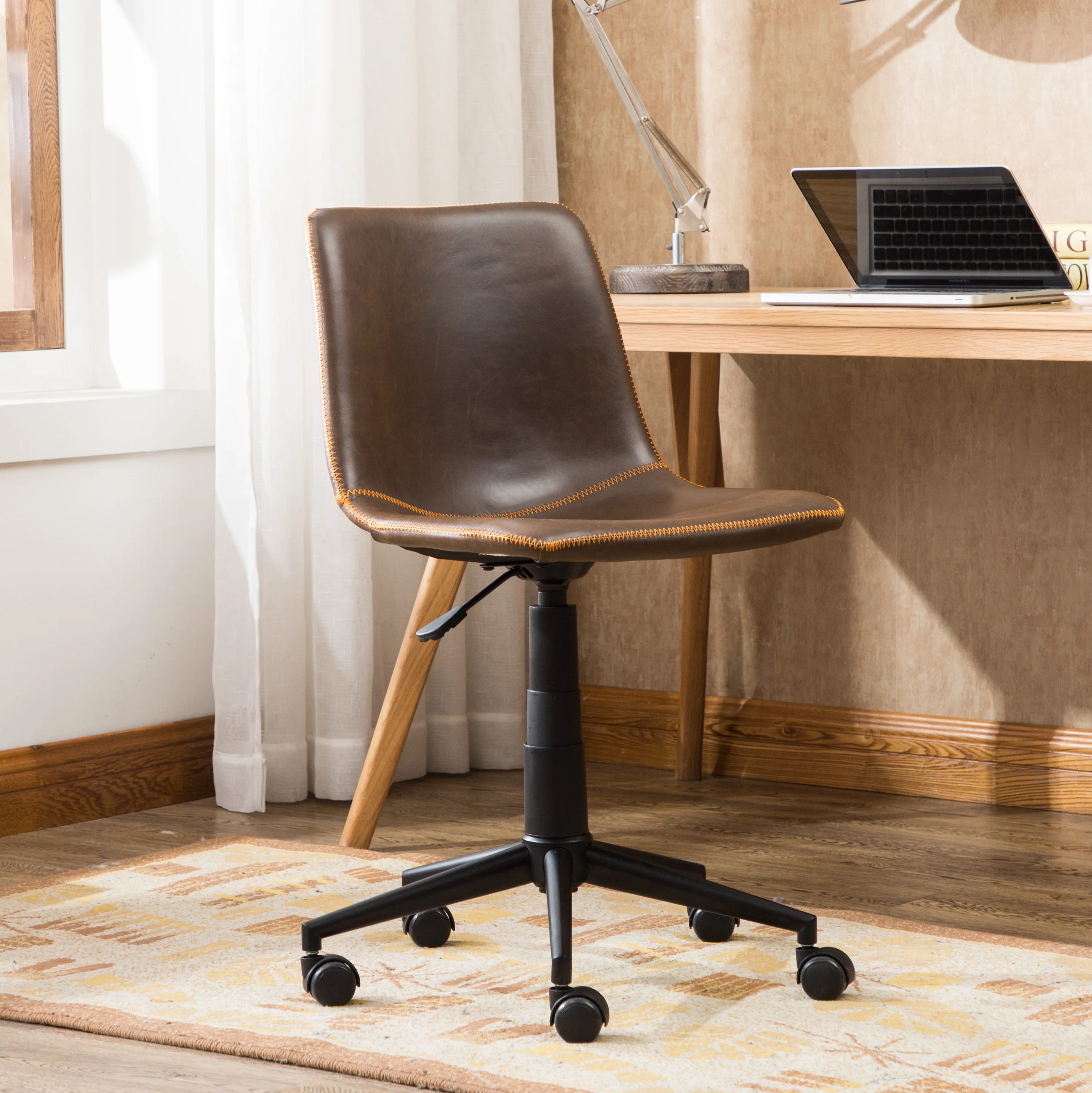Walker Edison | Cesena Faux Leather 360 Swivel Air Lift Office Chair, Antique Brown - Image 3