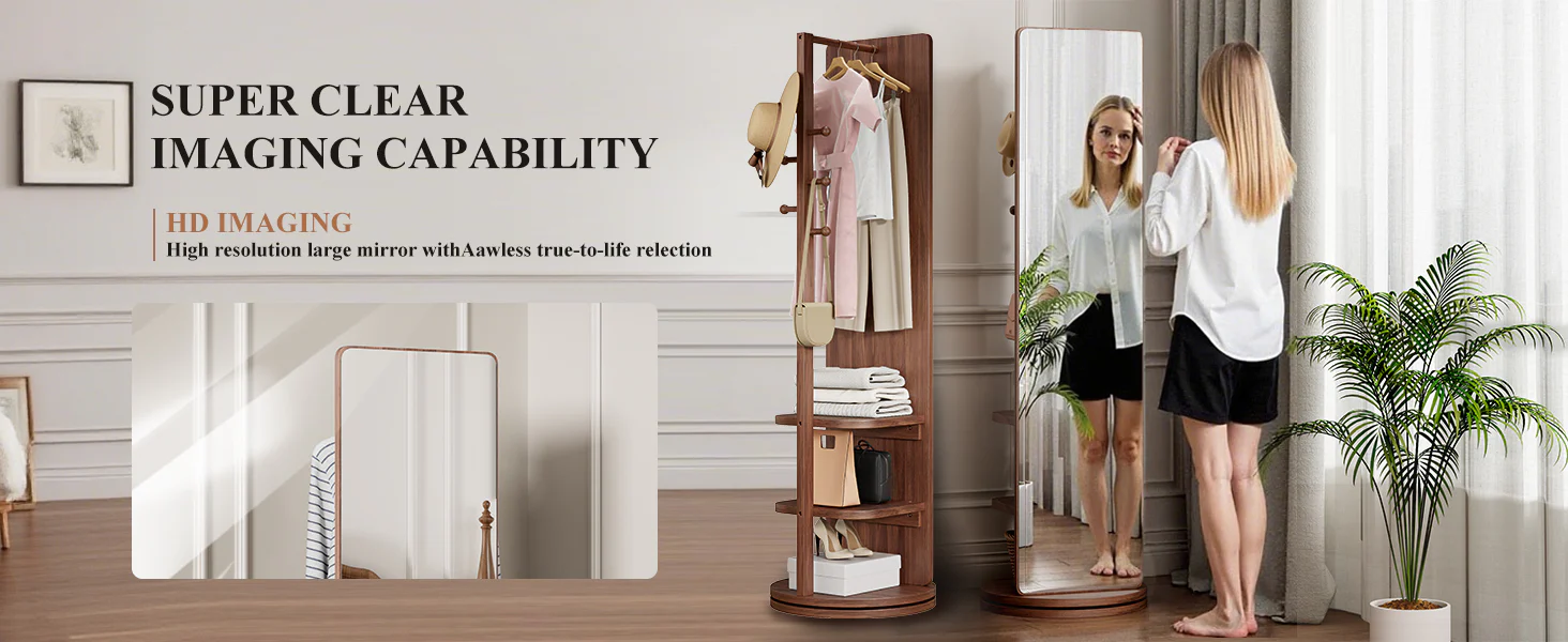 Walker Edison | 360° Rotating 66'x14' Multifunctional Full Length Mirror with Storage - Image 10
