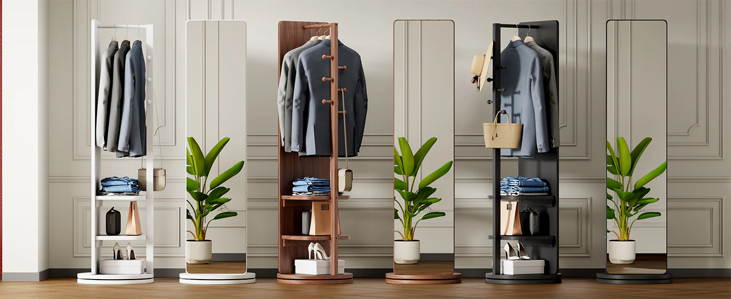 Walker Edison | 360° Rotating 66'x14' Multifunctional Full Length Mirror with Storage - Image 11