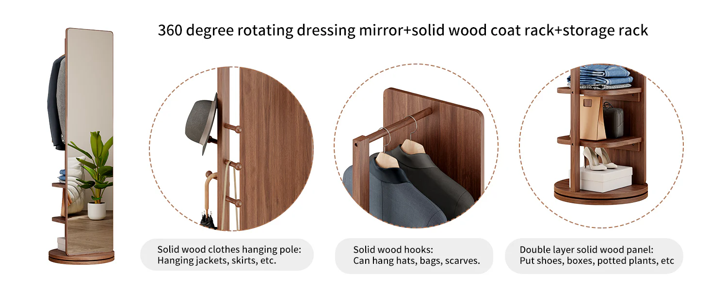 Walker Edison | 360° Rotating 66'x14' Multifunctional Full Length Mirror with Storage - Image 12