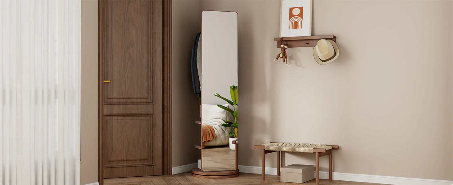 Walker Edison | 360° Rotating 66'x14' Multifunctional Full Length Mirror with Storage - Image 15