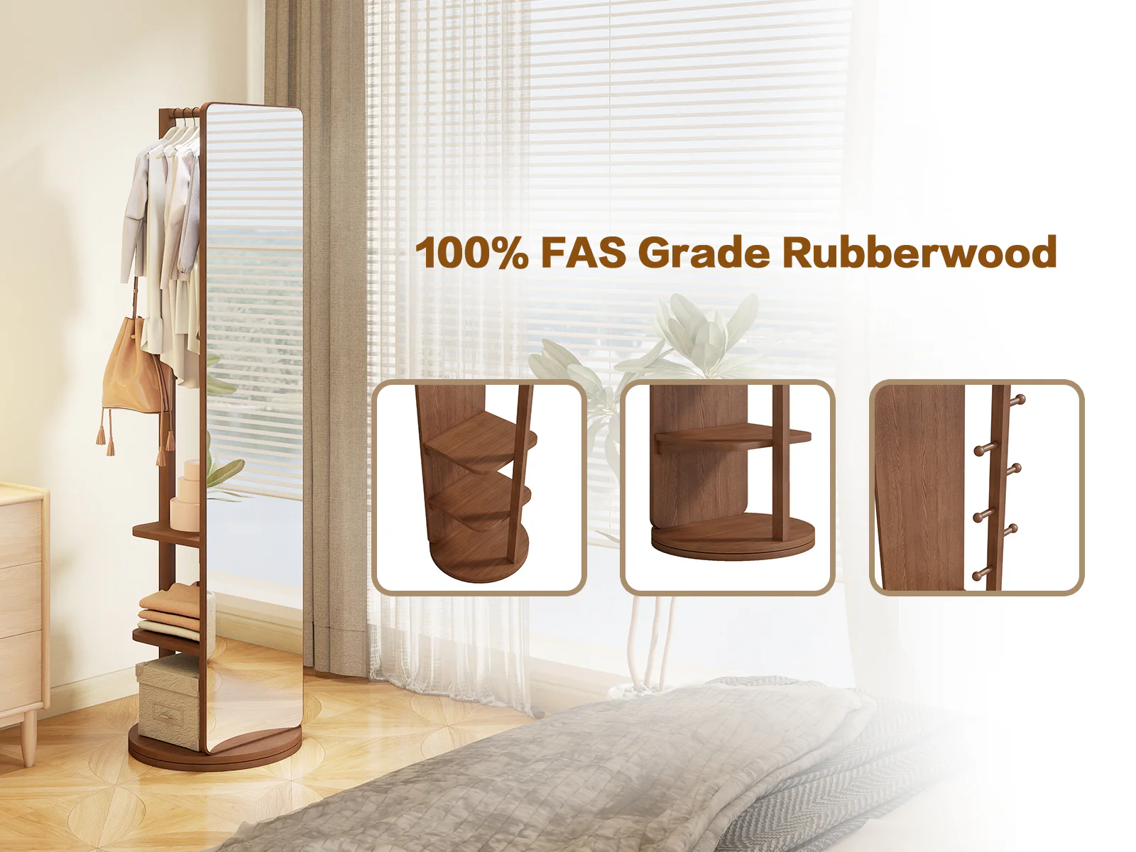 Walker Edison | 360° Rotating 66'x14' Multifunctional Full Length Mirror with Storage - Image 20