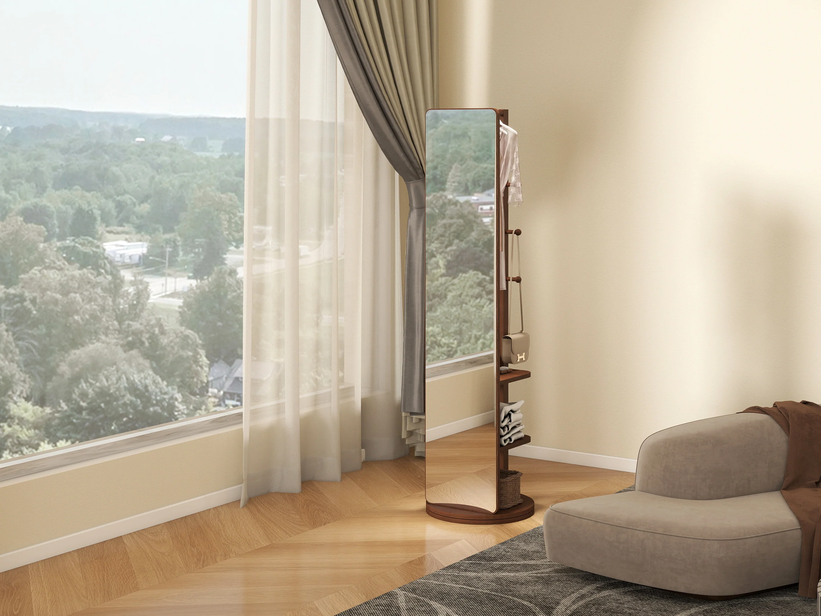 Walker Edison | 360° Rotating 66'x14' Multifunctional Full Length Mirror with Storage - Image 22