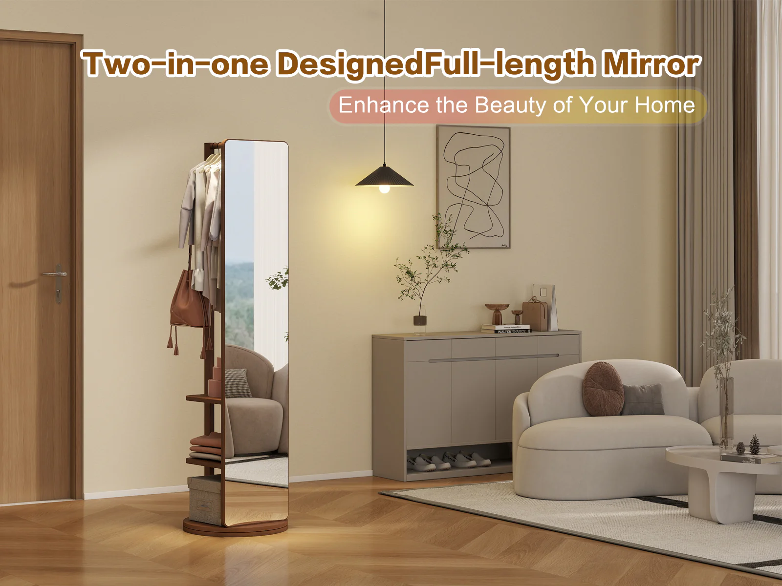 Walker Edison | 360° Rotating 66'x14' Multifunctional Full Length Mirror with Storage - Image 23