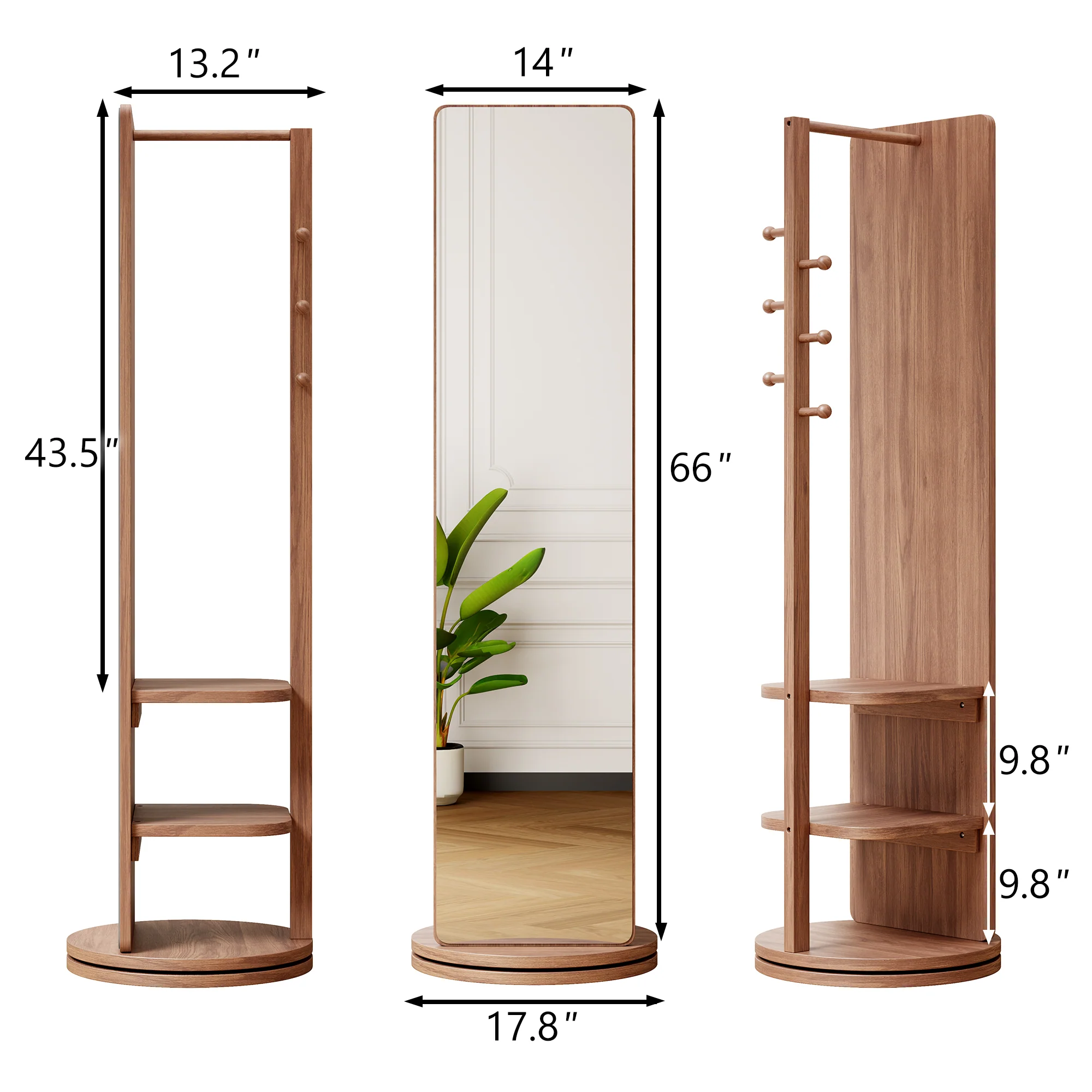 Walker Edison | 360° Rotating 66'x14' Multifunctional Full Length Mirror with Storage - Image 4