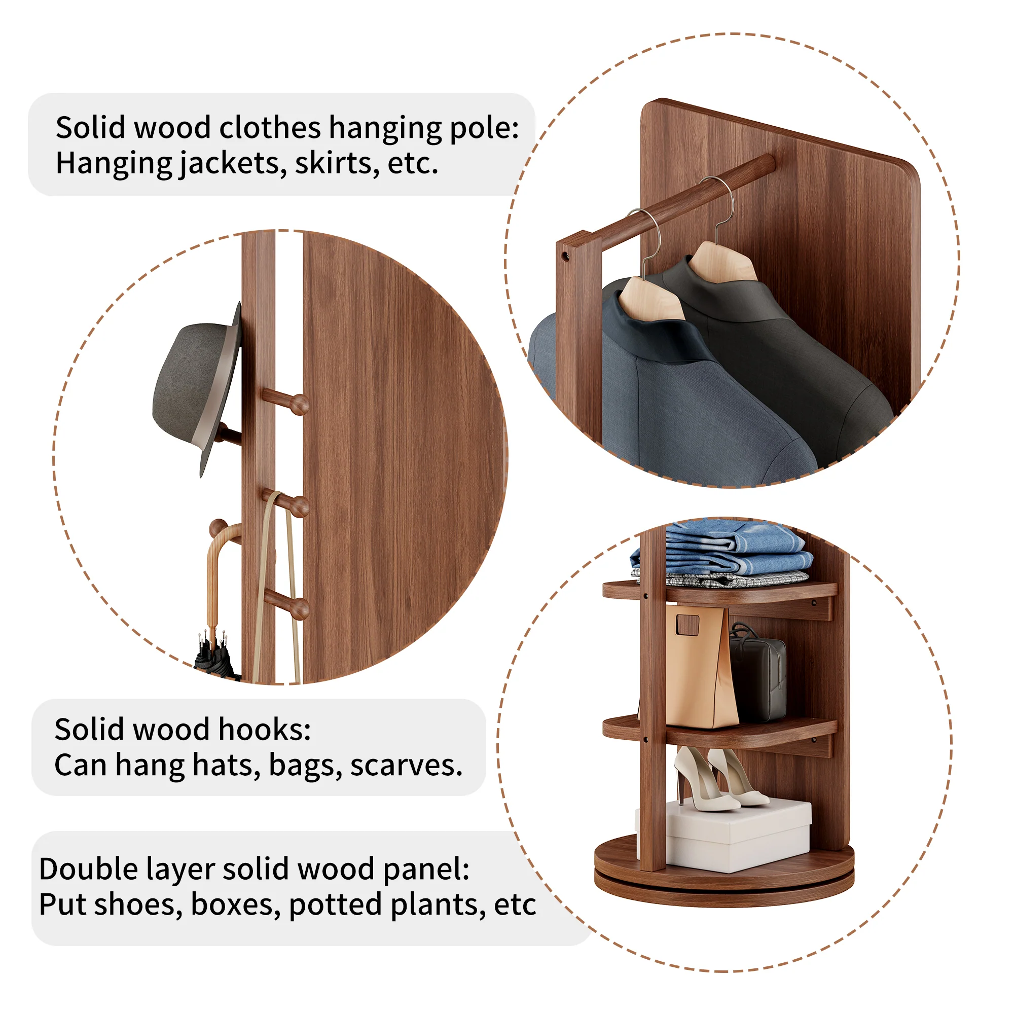 Walker Edison | 360° Rotating 66'x14' Multifunctional Full Length Mirror with Storage - Image 7