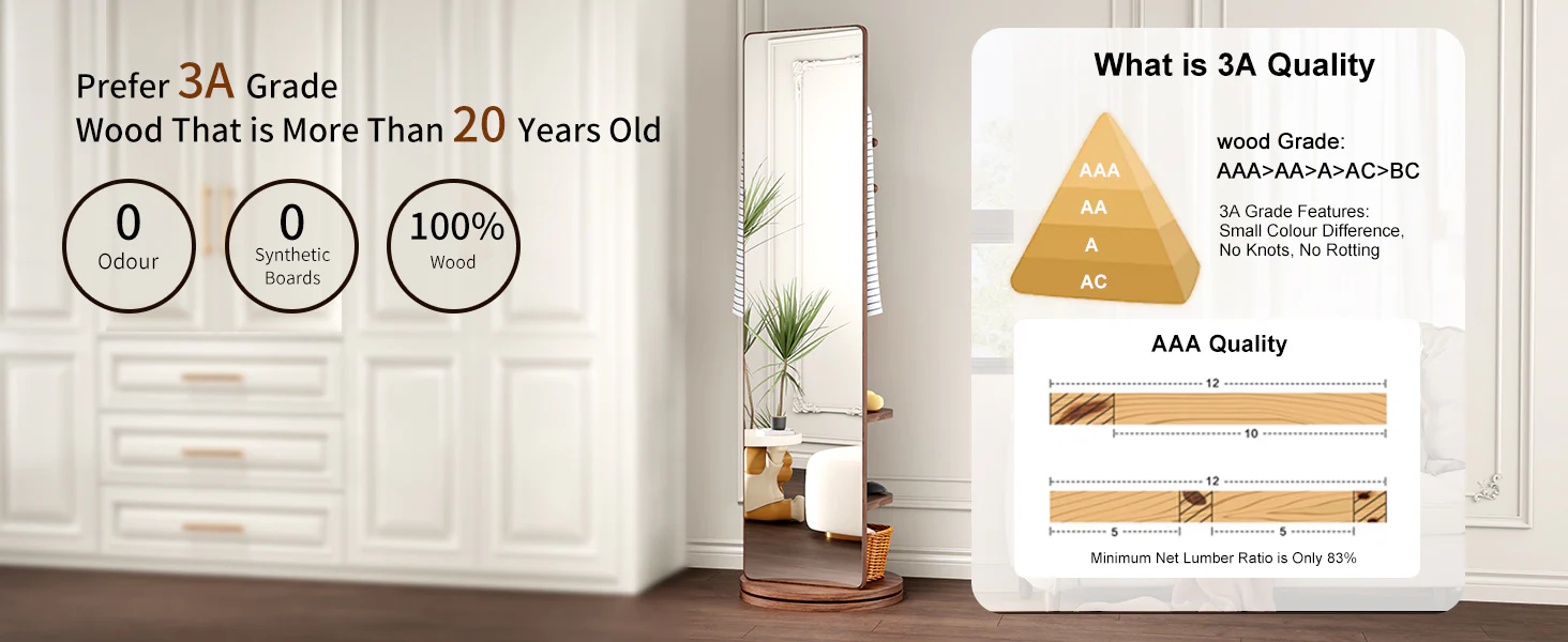 Walker Edison | 360° Rotating 66'x14' Multifunctional Full Length Mirror with Storage - Image 9