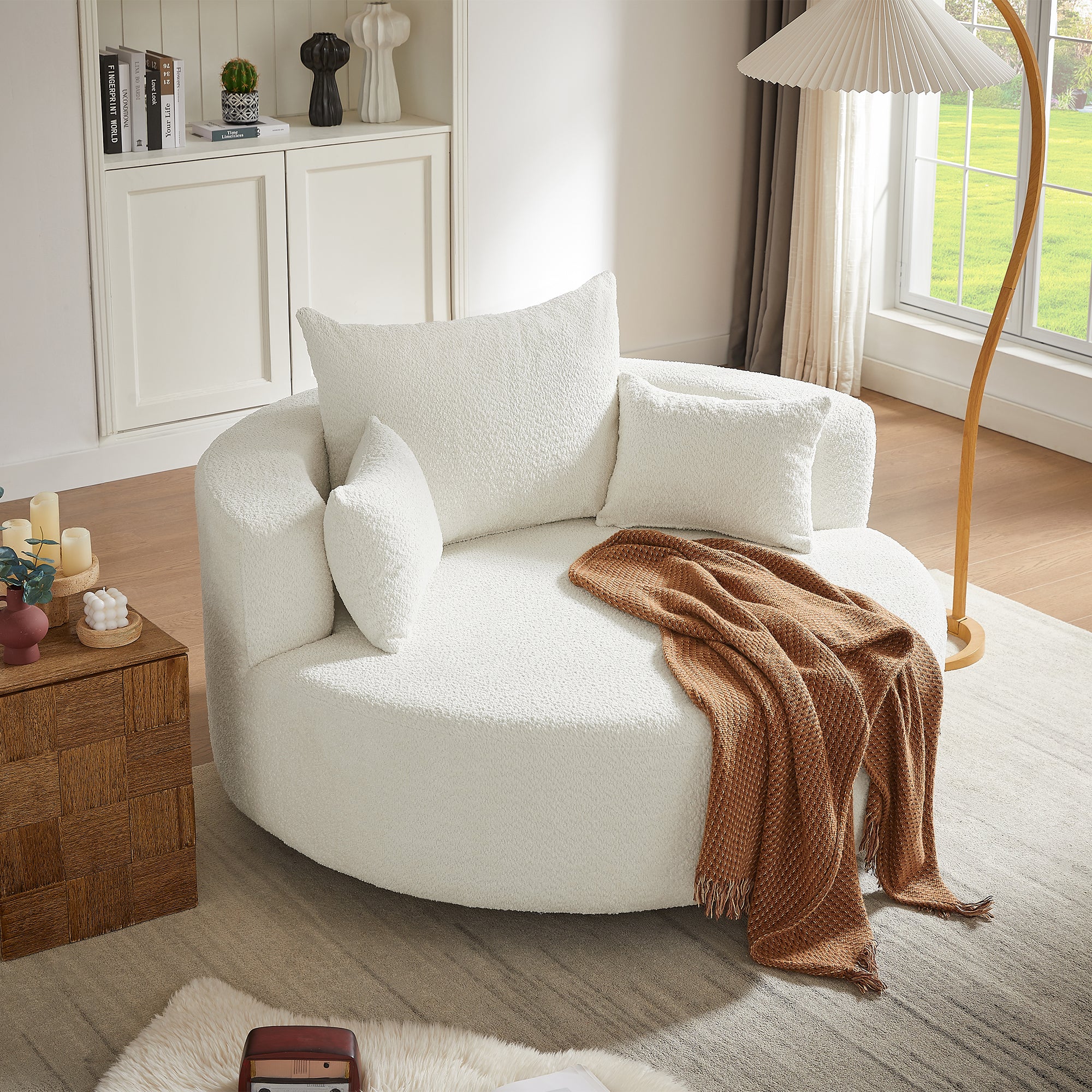 Walker Edison | 360° Swivel Accent Round Sofa Chair with Pillows