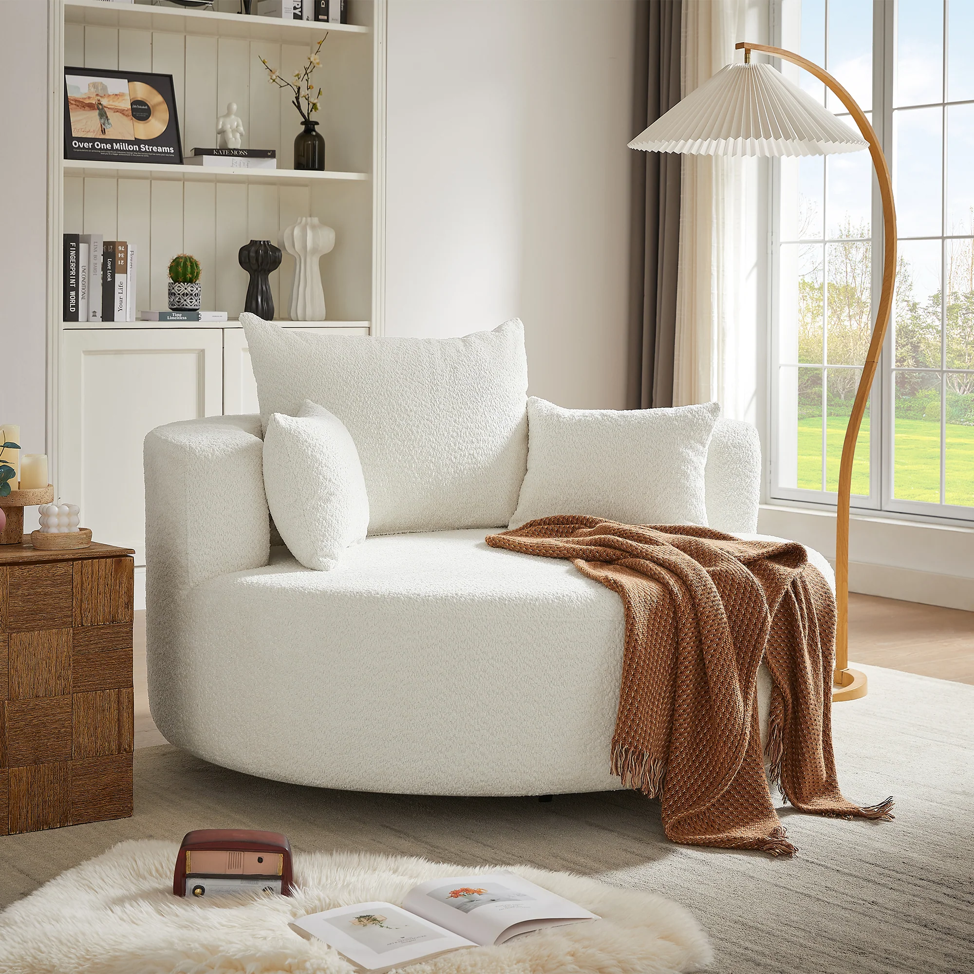 Walker Edison | 360° Swivel Accent Round Sofa Chair with Pillows - Image 2