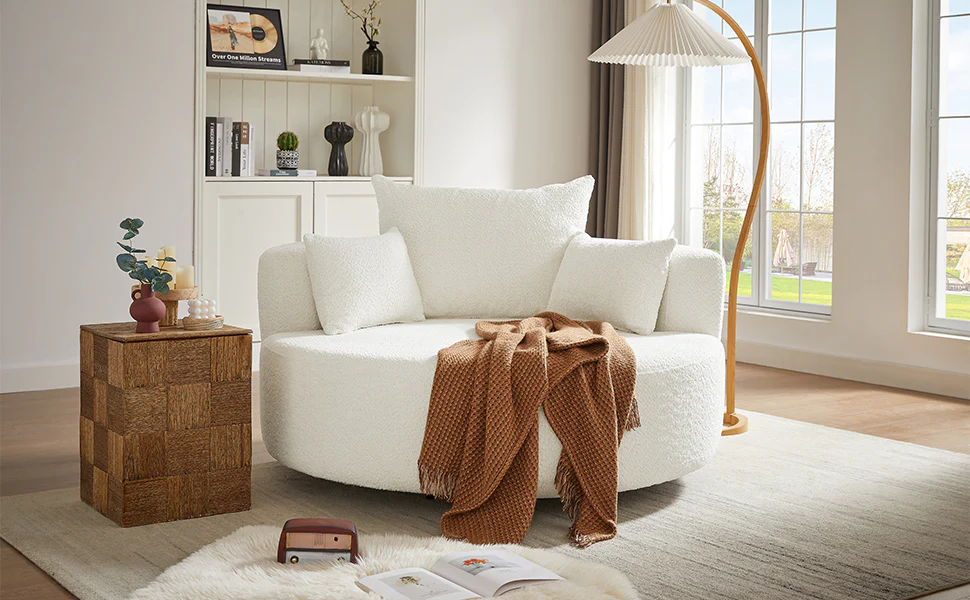 Walker Edison | 360° Swivel Accent Round Sofa Chair with Pillows - Image 22
