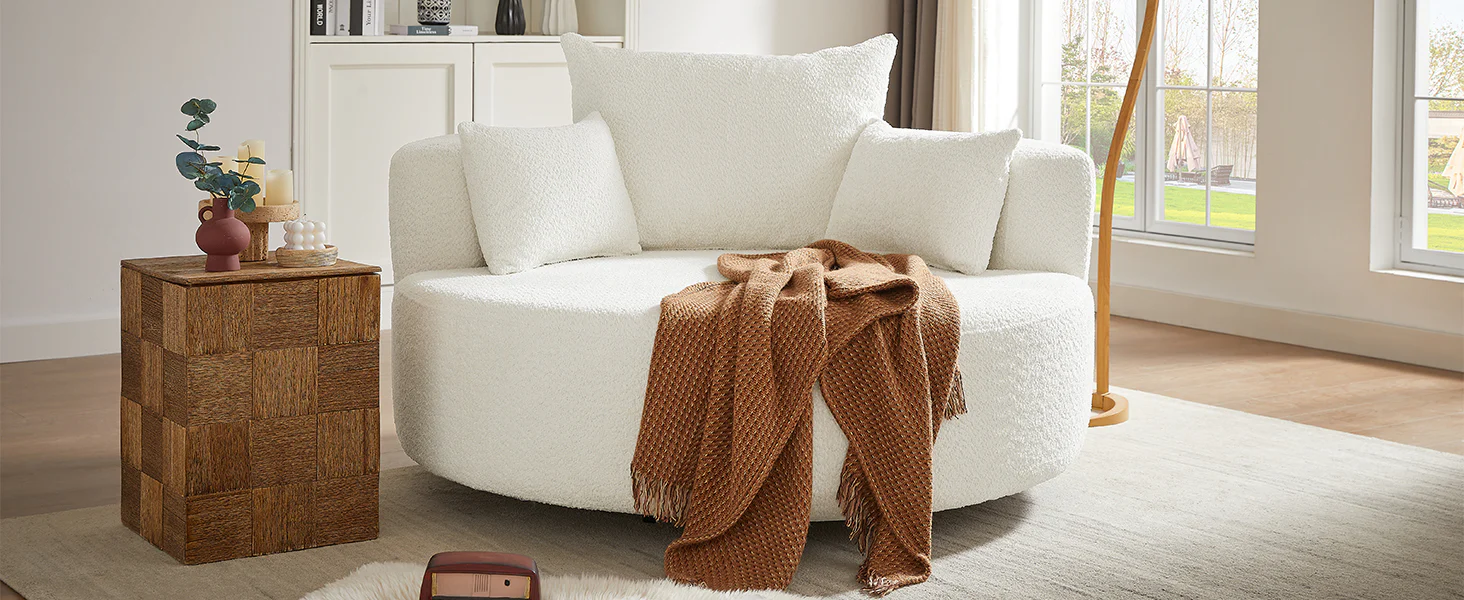 Walker Edison | 360° Swivel Accent Round Sofa Chair with Pillows - Image 23