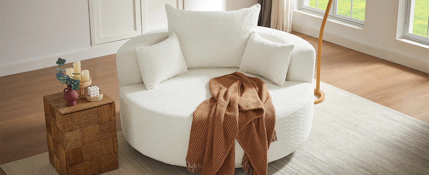 Walker Edison | 360° Swivel Accent Round Sofa Chair with Pillows - Image 26