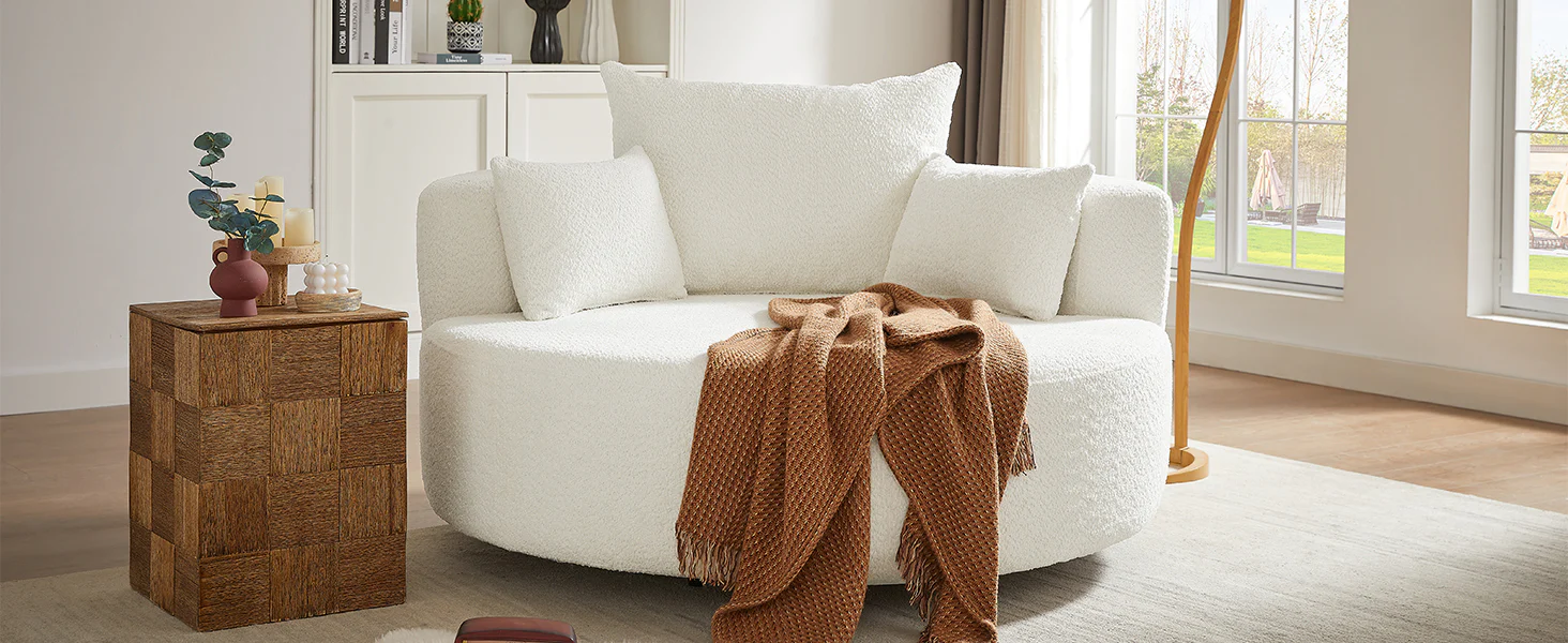 Walker Edison | 360° Swivel Accent Round Sofa Chair with Pillows - Image 27