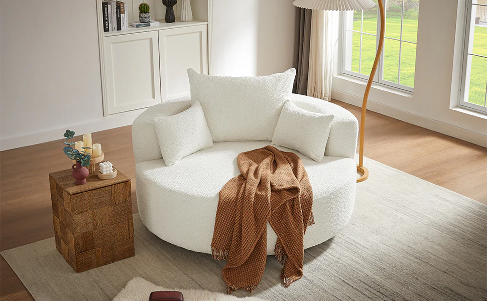 Walker Edison | 360° Swivel Accent Round Sofa Chair with Pillows - Image 28