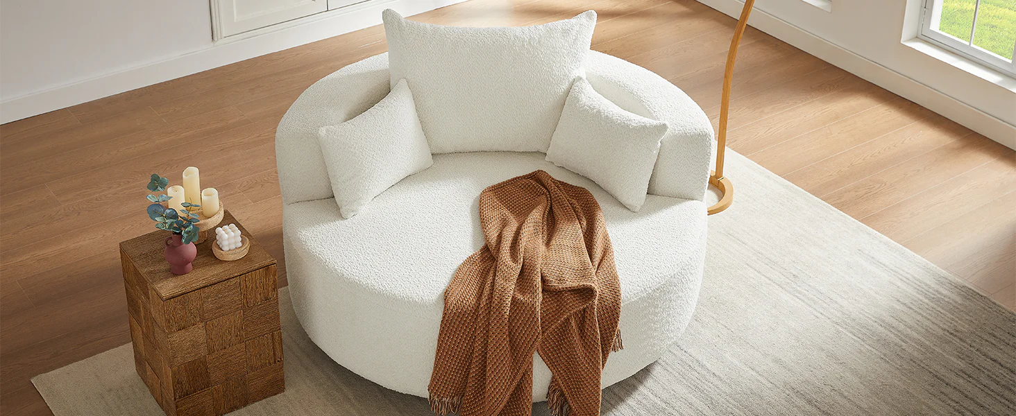 Walker Edison | 360° Swivel Accent Round Sofa Chair with Pillows - Image 29