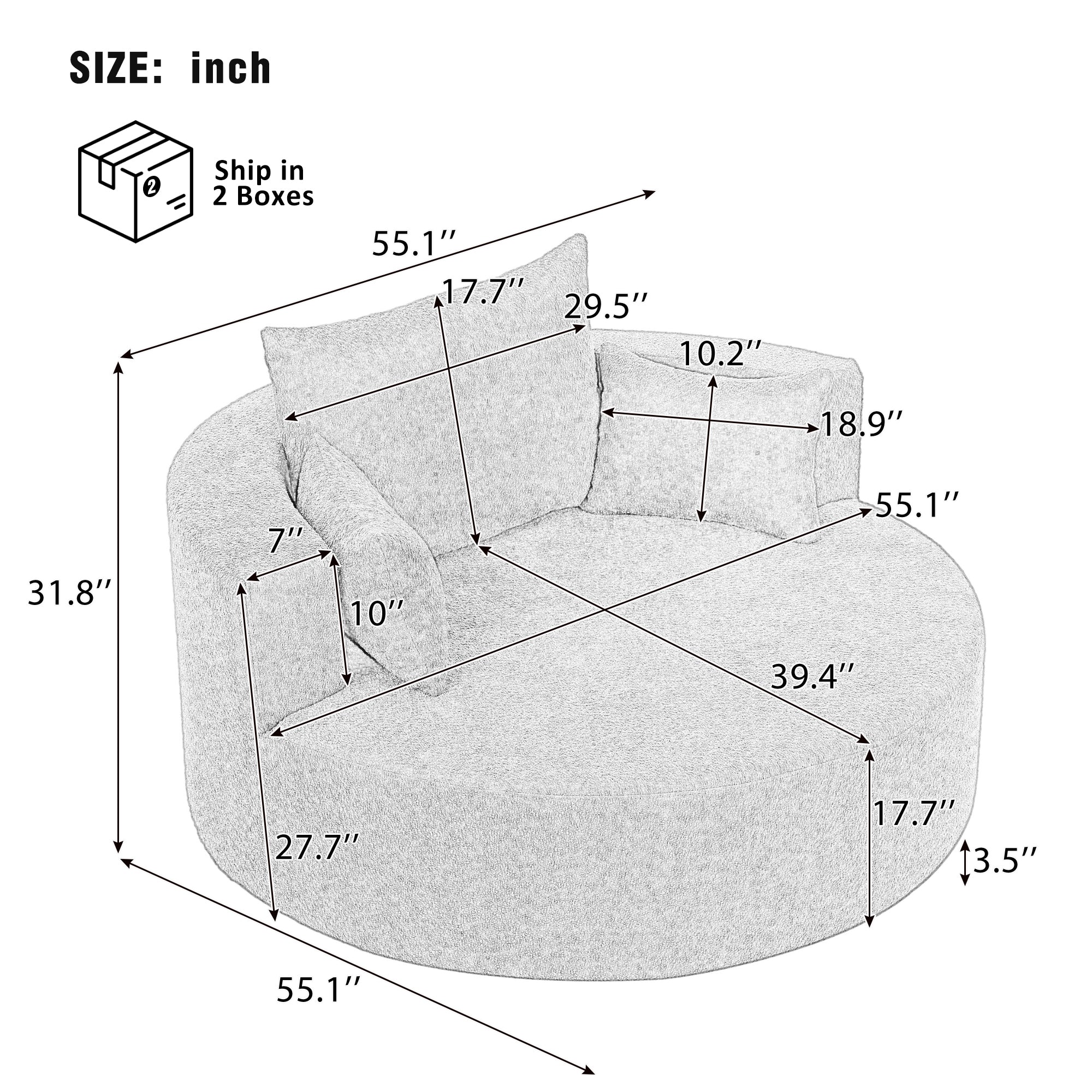 Walker Edison | 360° Swivel Accent Round Sofa Chair with Pillows - Image 3