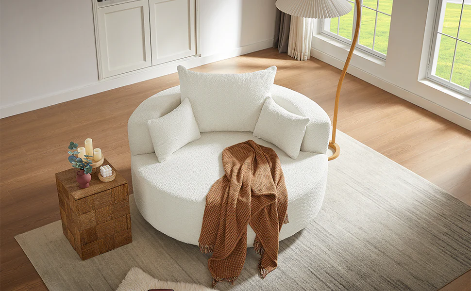 Walker Edison | 360° Swivel Accent Round Sofa Chair with Pillows - Image 30