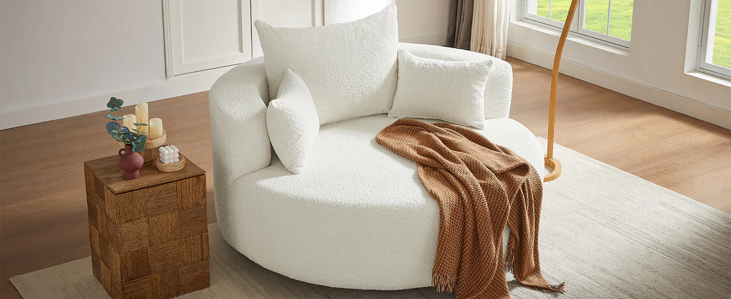 Walker Edison | 360° Swivel Accent Round Sofa Chair with Pillows - Image 31