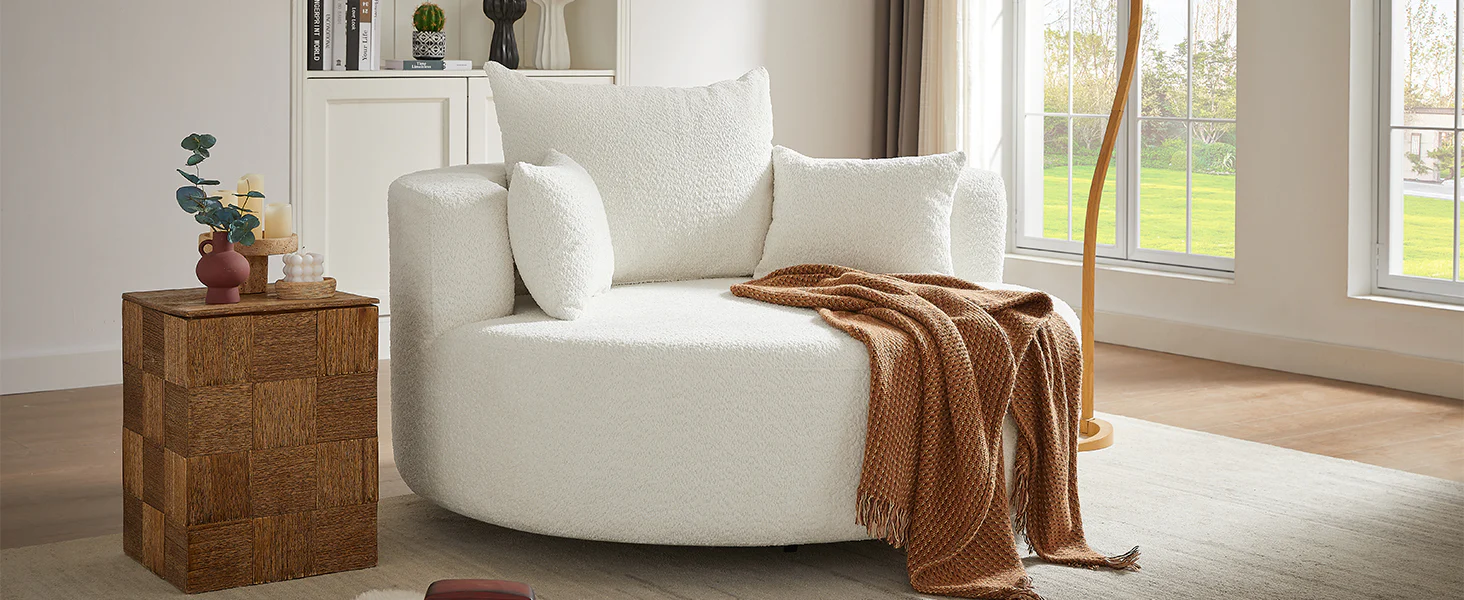 Walker Edison | 360° Swivel Accent Round Sofa Chair with Pillows - Image 32