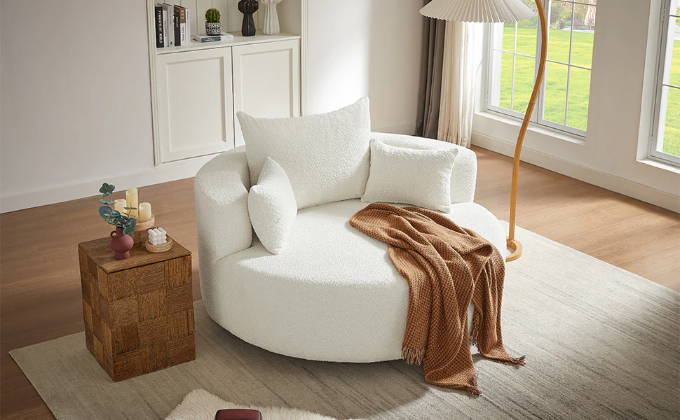 Walker Edison | 360° Swivel Accent Round Sofa Chair with Pillows - Image 33