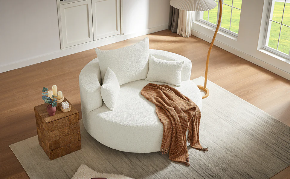 Walker Edison | 360° Swivel Accent Round Sofa Chair with Pillows - Image 34