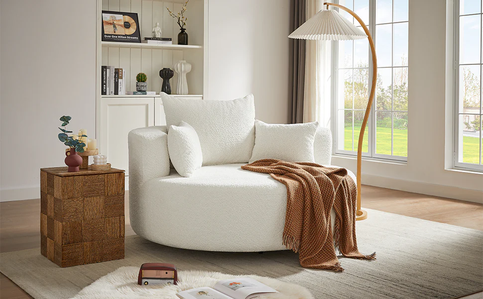 Walker Edison | 360° Swivel Accent Round Sofa Chair with Pillows - Image 35