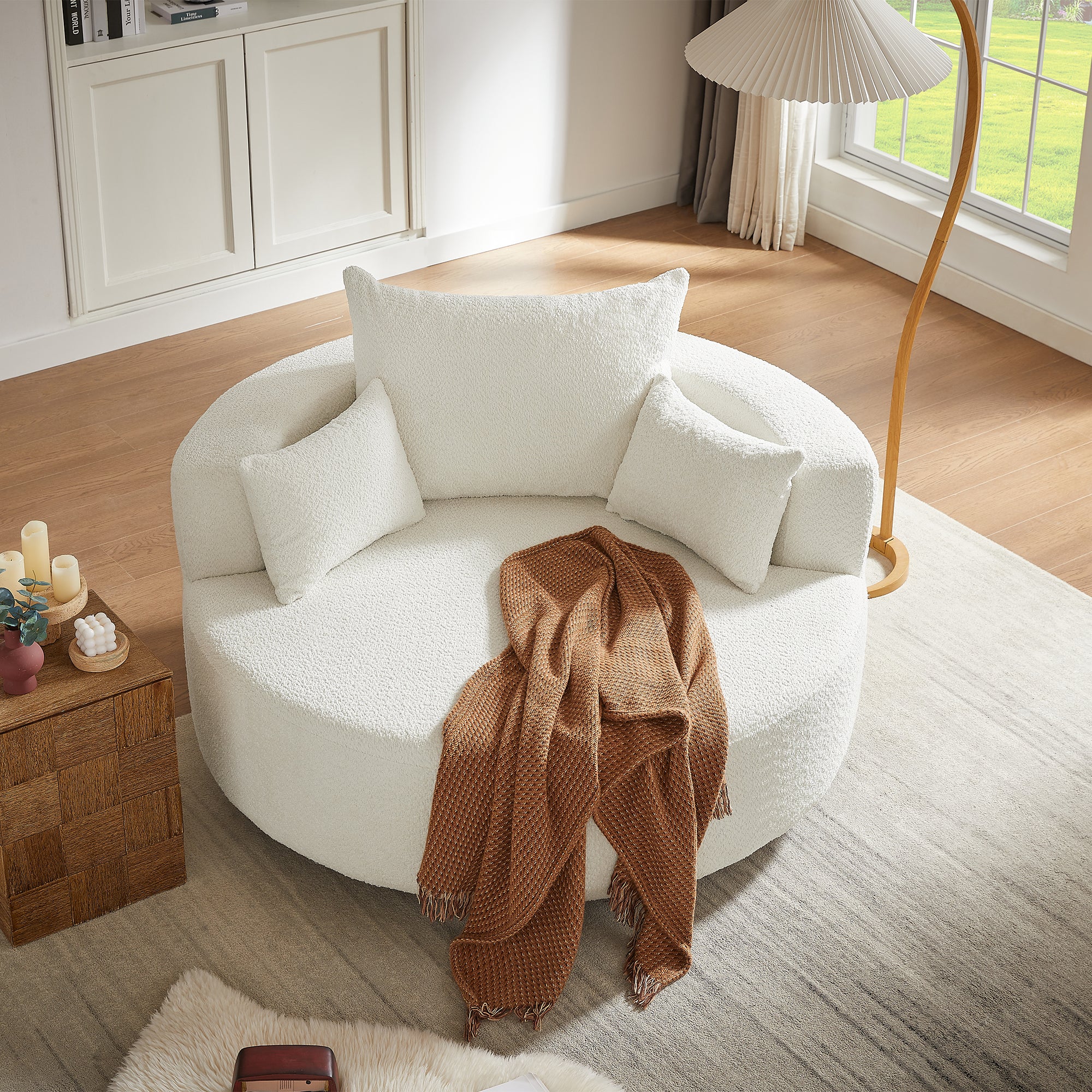 Walker Edison | 360° Swivel Accent Round Sofa Chair with Pillows - Image 5