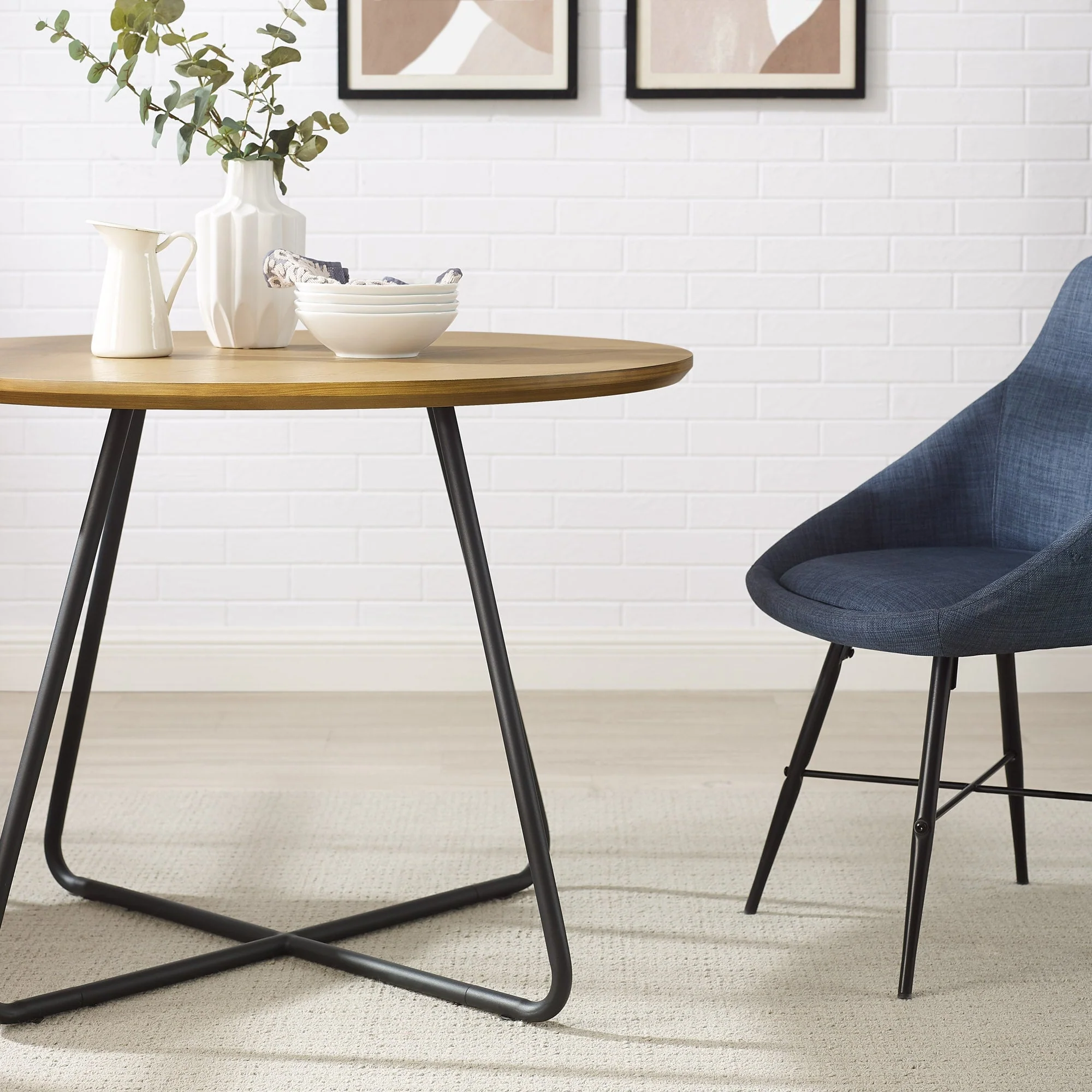Alex 40" Modern Veneer and Metal Round Dining Table - Image 3