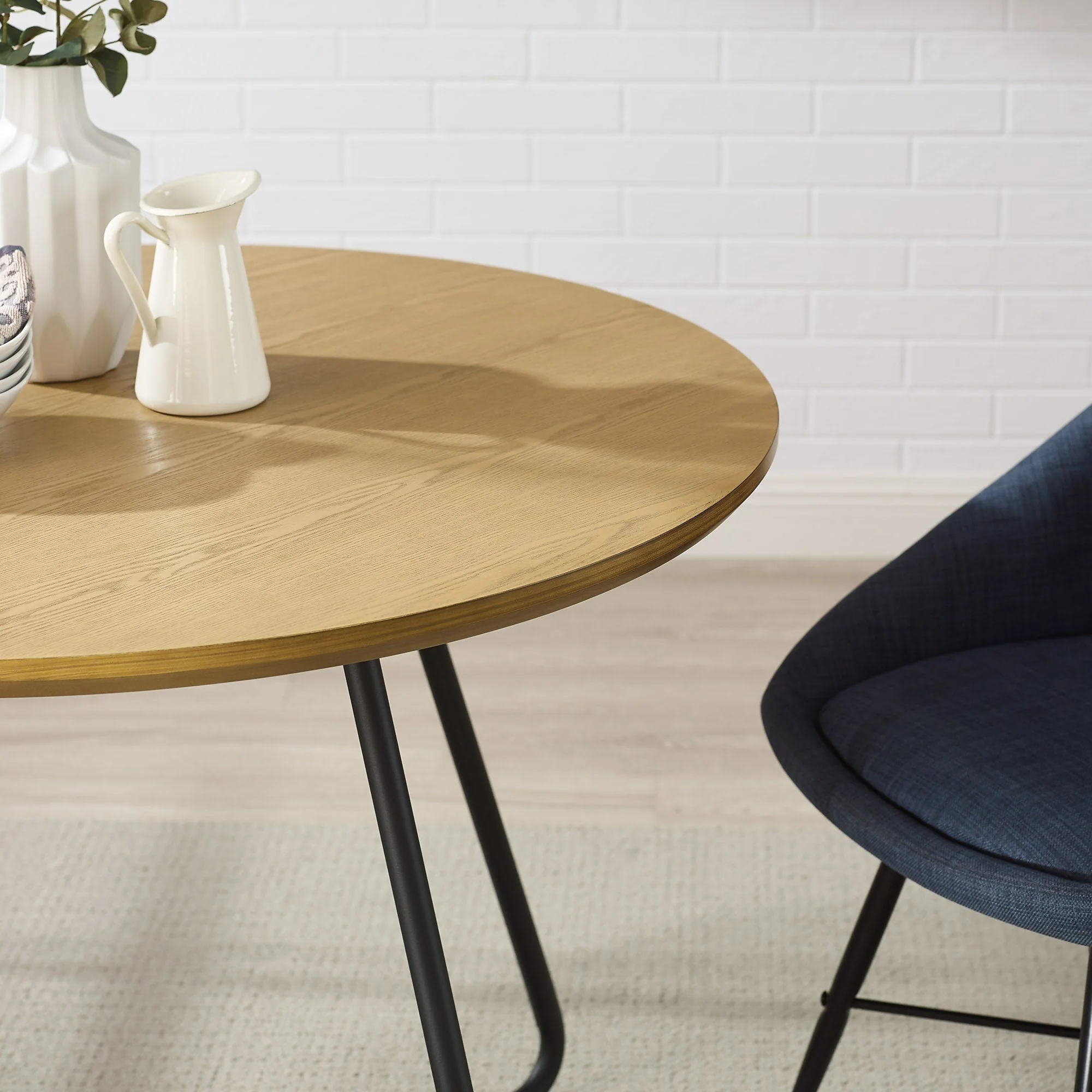Alex 40" Modern Veneer and Metal Round Dining Table - Image 5