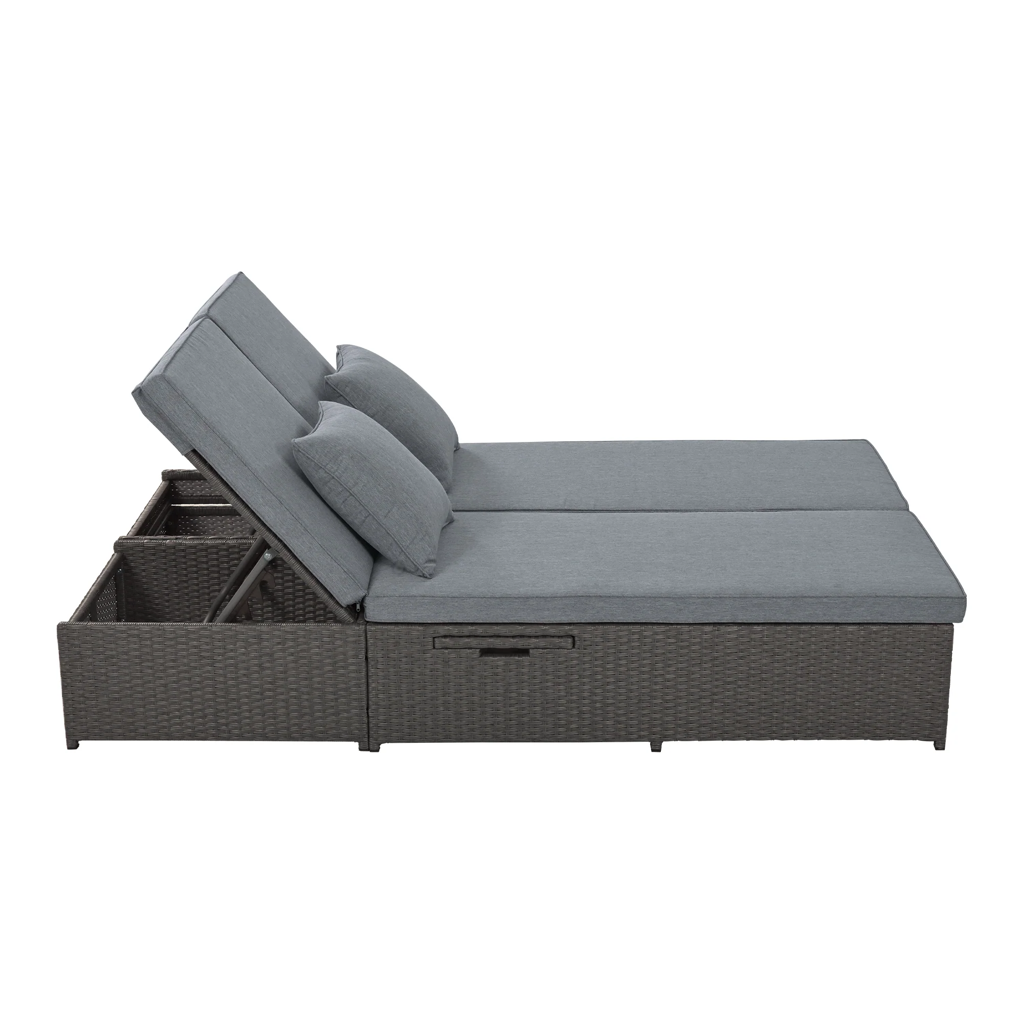 Walker Edison | Wicker Outdoor Double Sunbed Set - Image 10