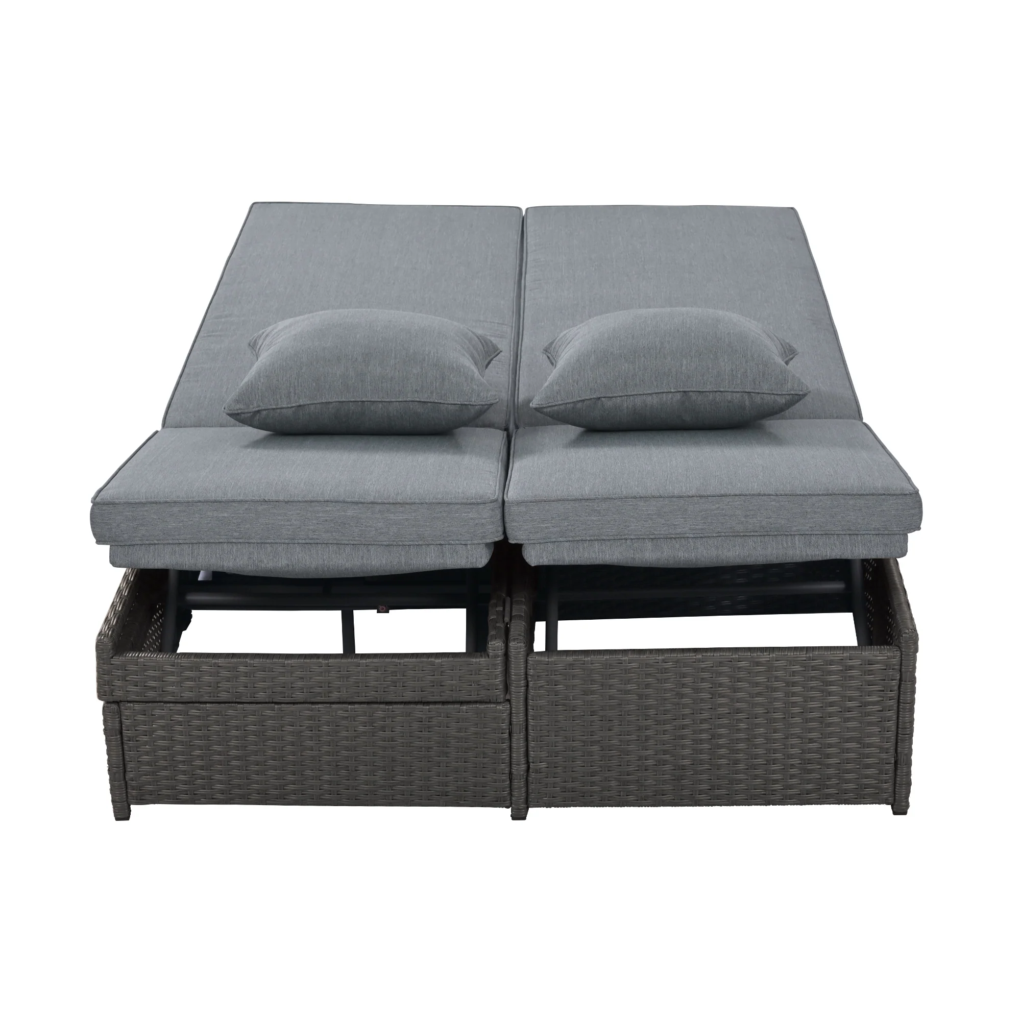 Walker Edison | Wicker Outdoor Double Sunbed Set - Image 13
