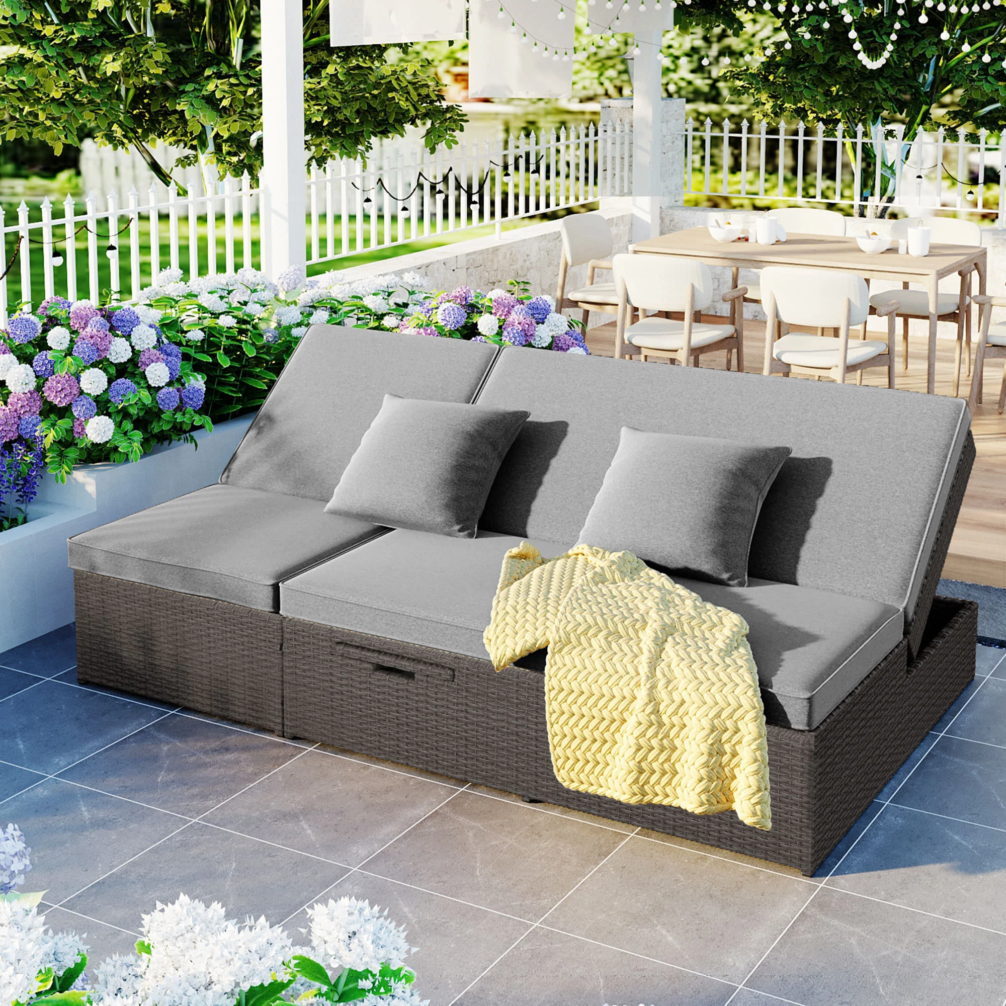 Walker Edison | Wicker Outdoor Double Sunbed Set - Image 3