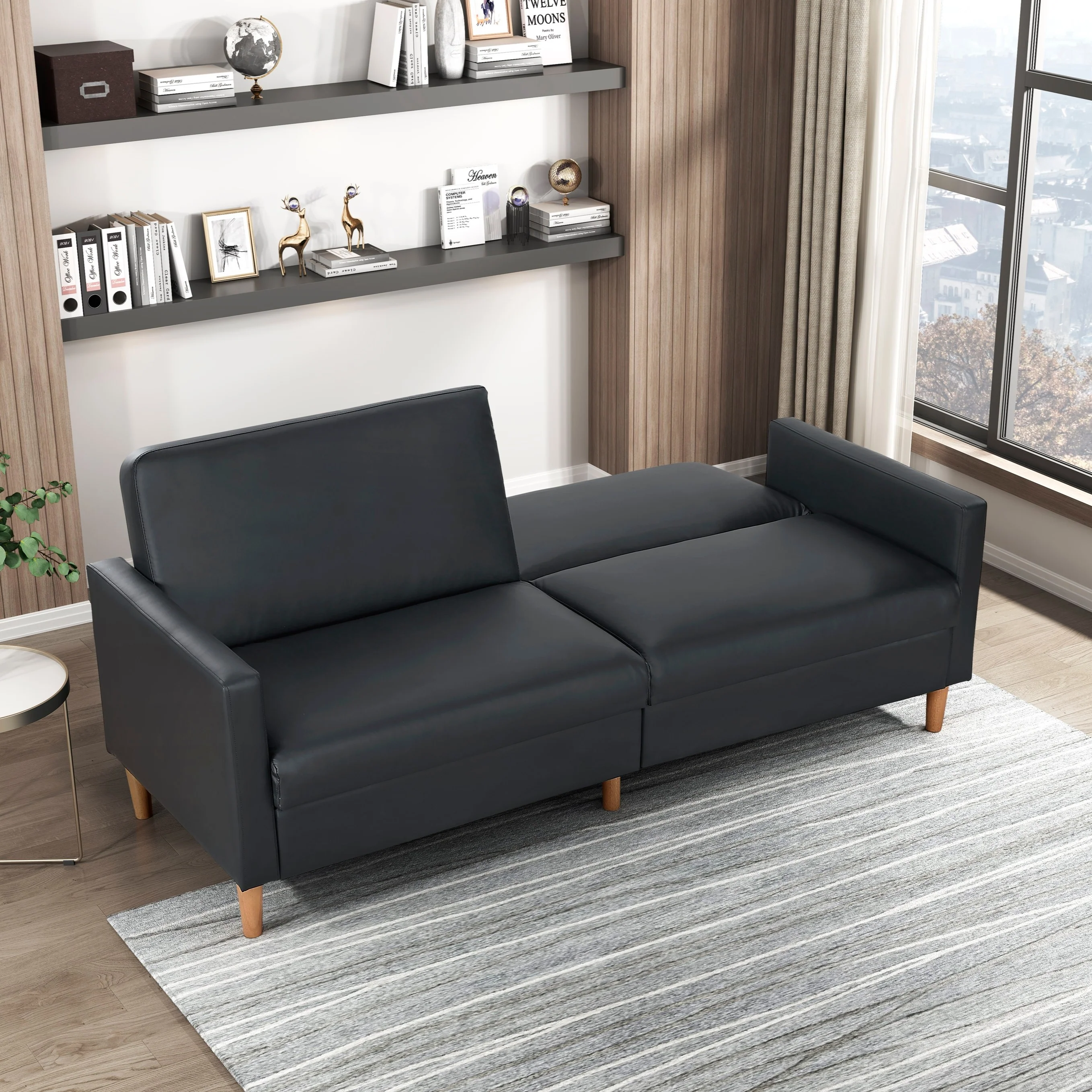 Walker Edison | Black Faux Leather Comfort Sleeper Sofa - Image 3