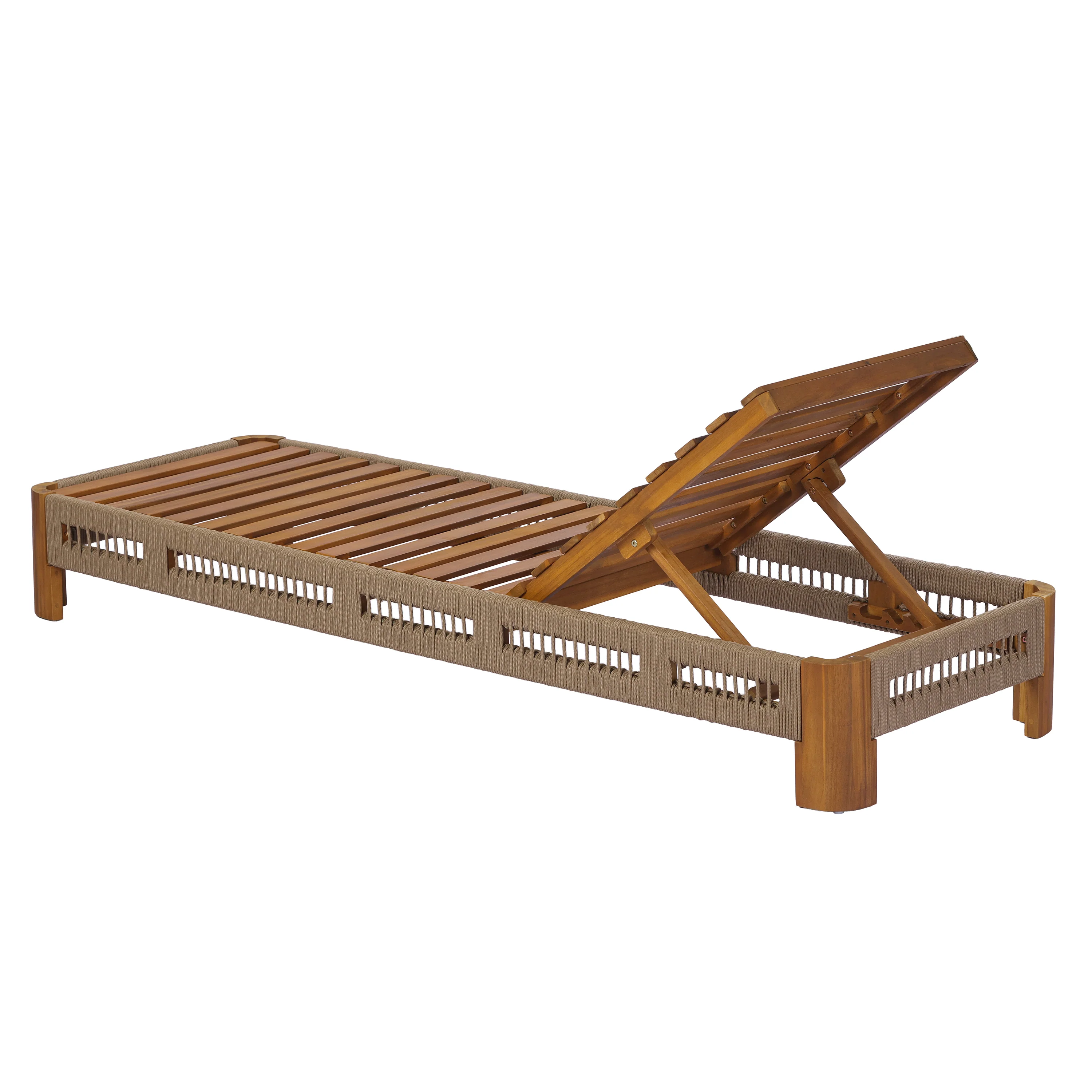 Handwoven Rope Accents Acacia Wood Outdoor Chaise Lounge - Image 12