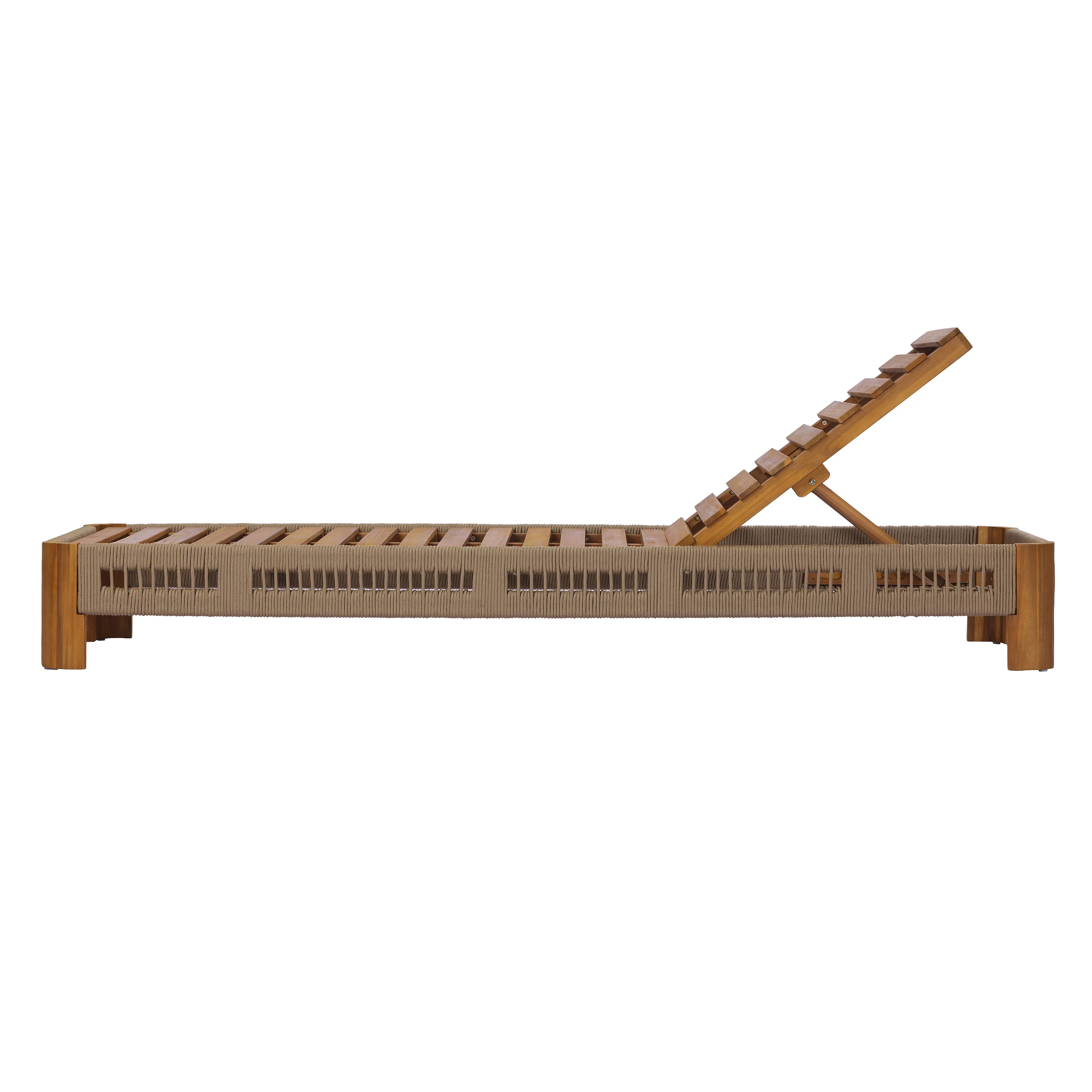 Handwoven Rope Accents Acacia Wood Outdoor Chaise Lounge - Image 13