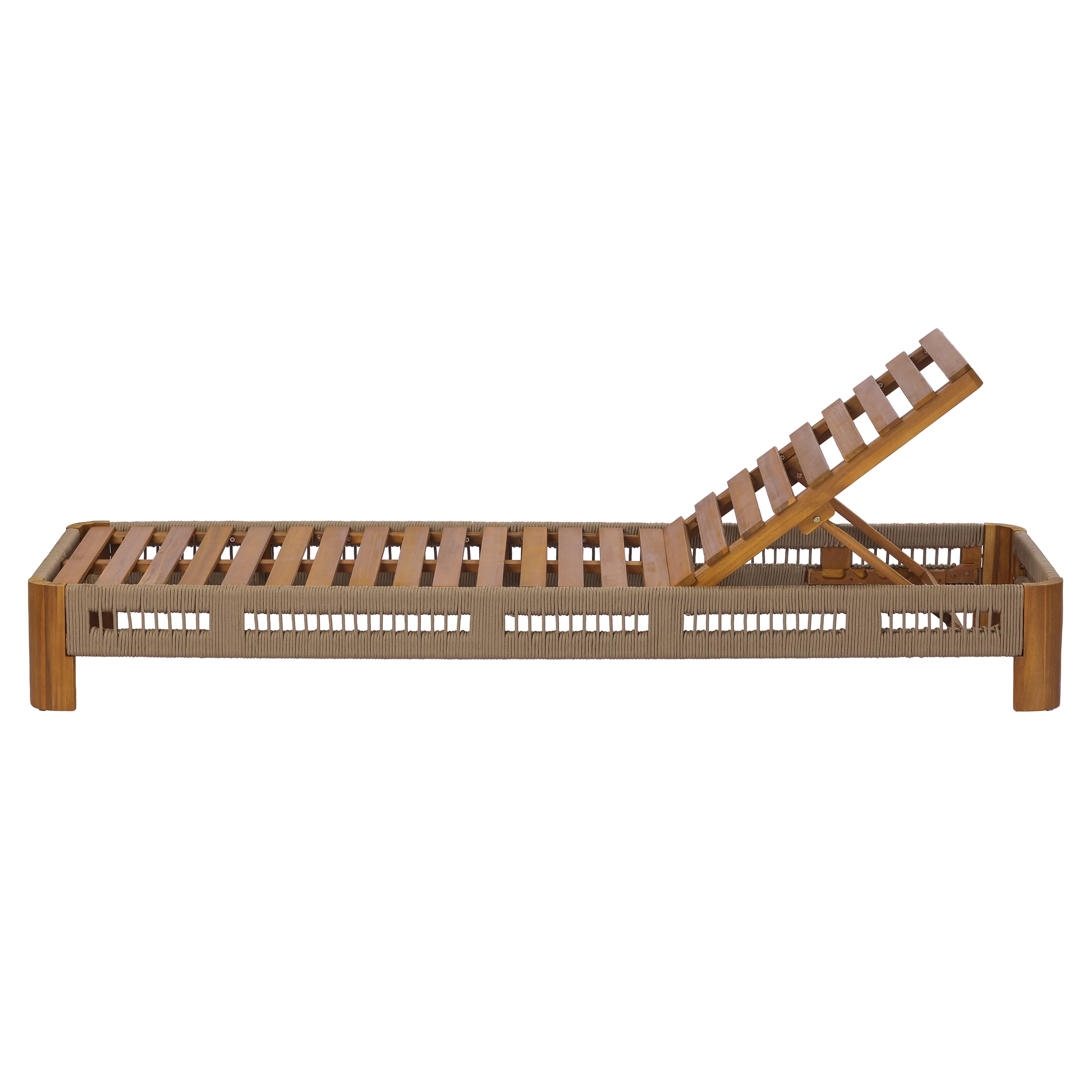 Handwoven Rope Accents Acacia Wood Outdoor Chaise Lounge - Image 14
