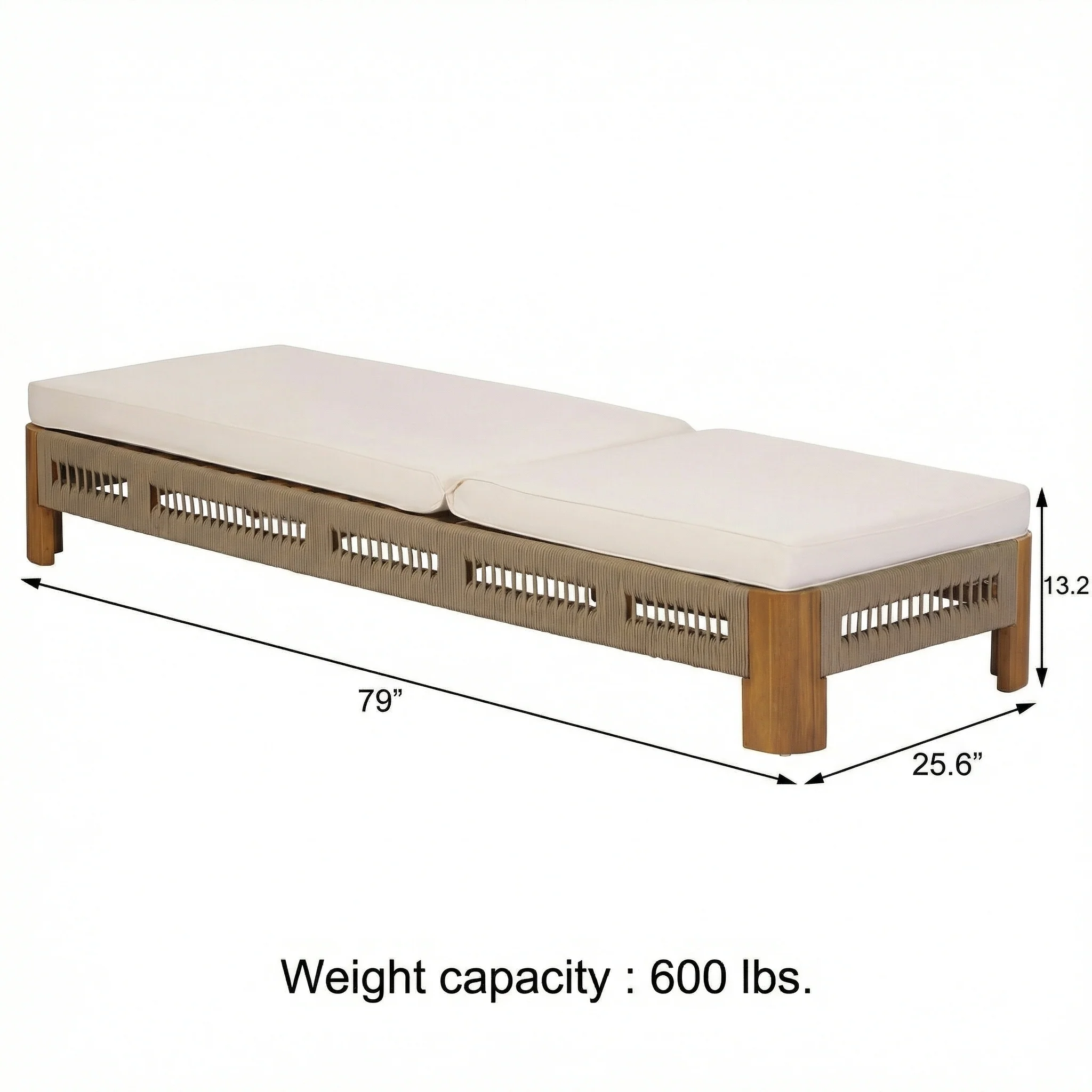 Handwoven Rope Accents Acacia Wood Outdoor Chaise Lounge - Image 3