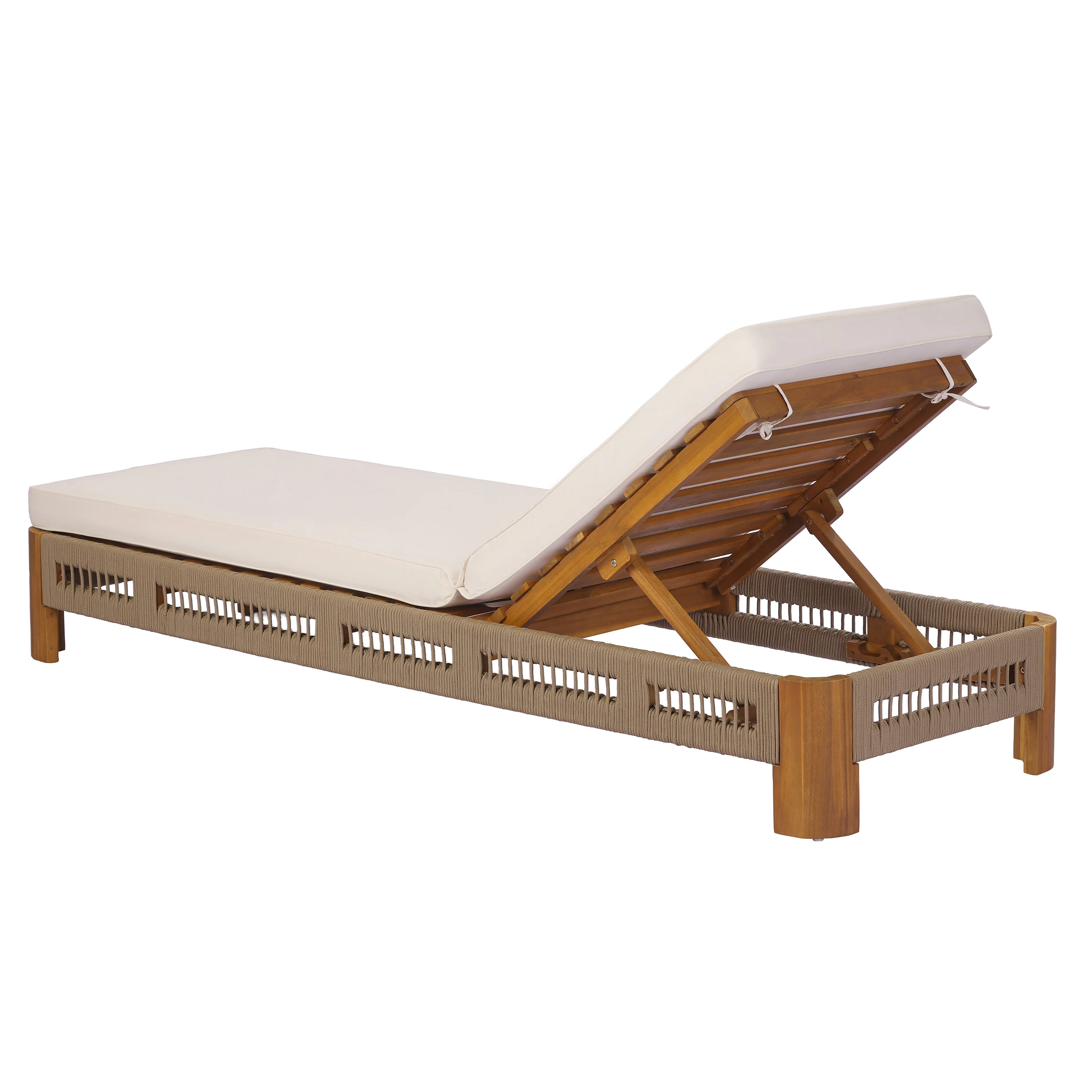 Handwoven Rope Accents Acacia Wood Outdoor Chaise Lounge - Image 5