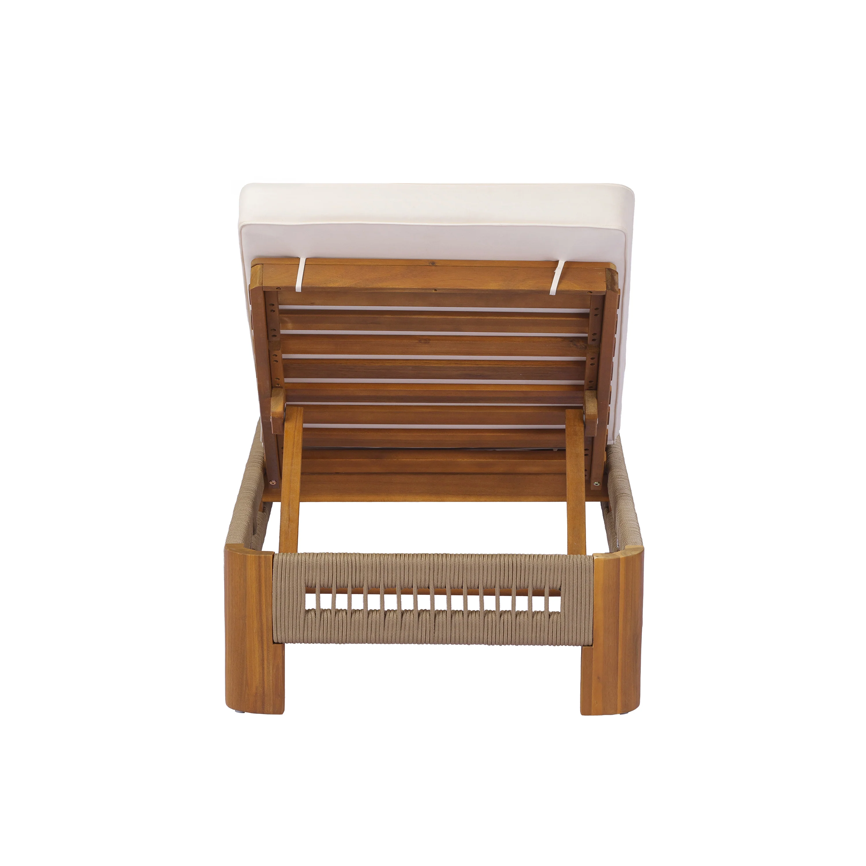 Handwoven Rope Accents Acacia Wood Outdoor Chaise Lounge - Image 7
