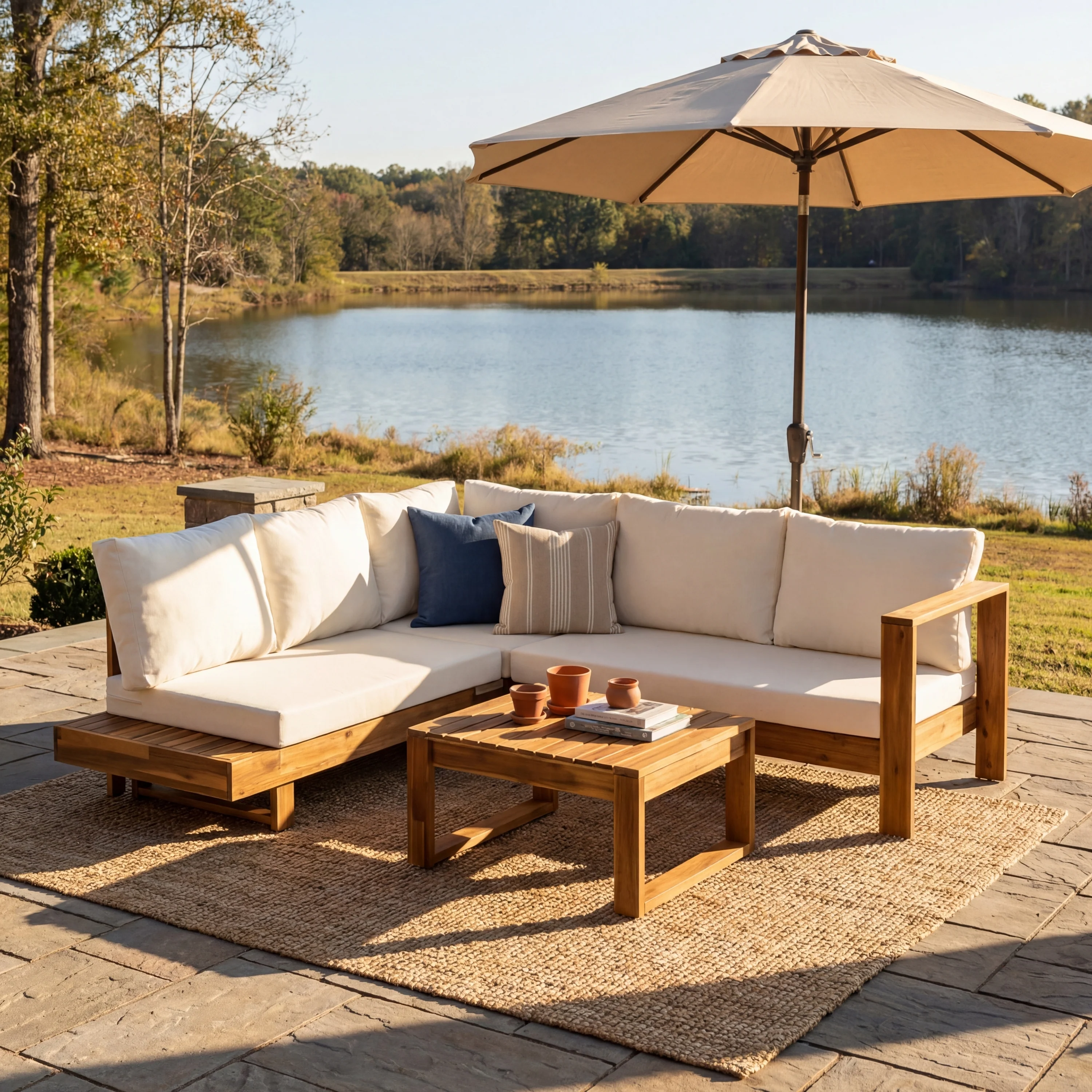 4pc Outdoor Teak Wood Sectional Patio Sofa Set w Table - Image 4