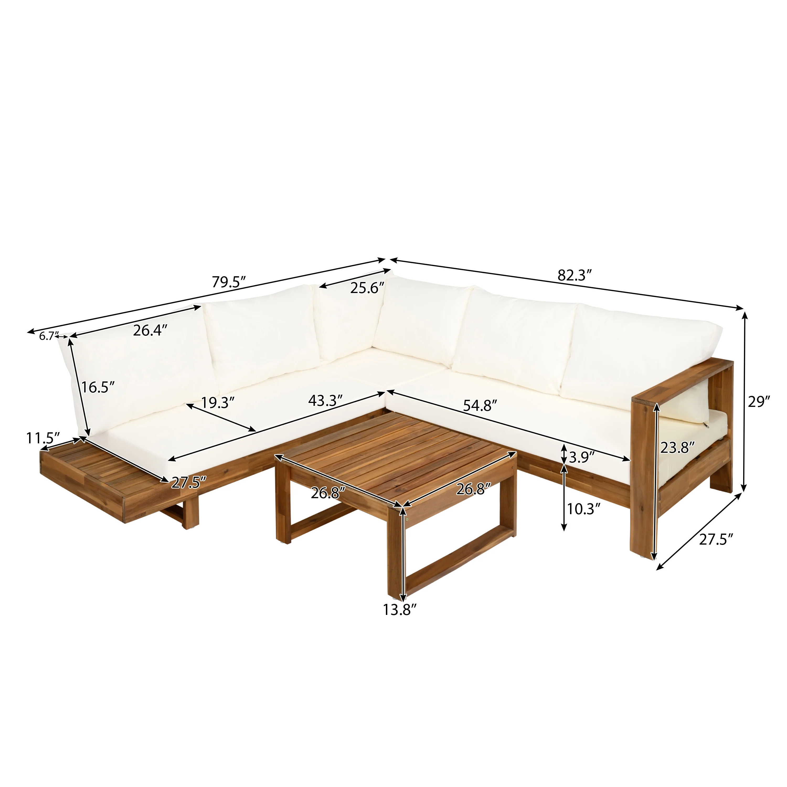 4pc Outdoor Teak Wood Sectional Patio Sofa Set w Table - Image 5
