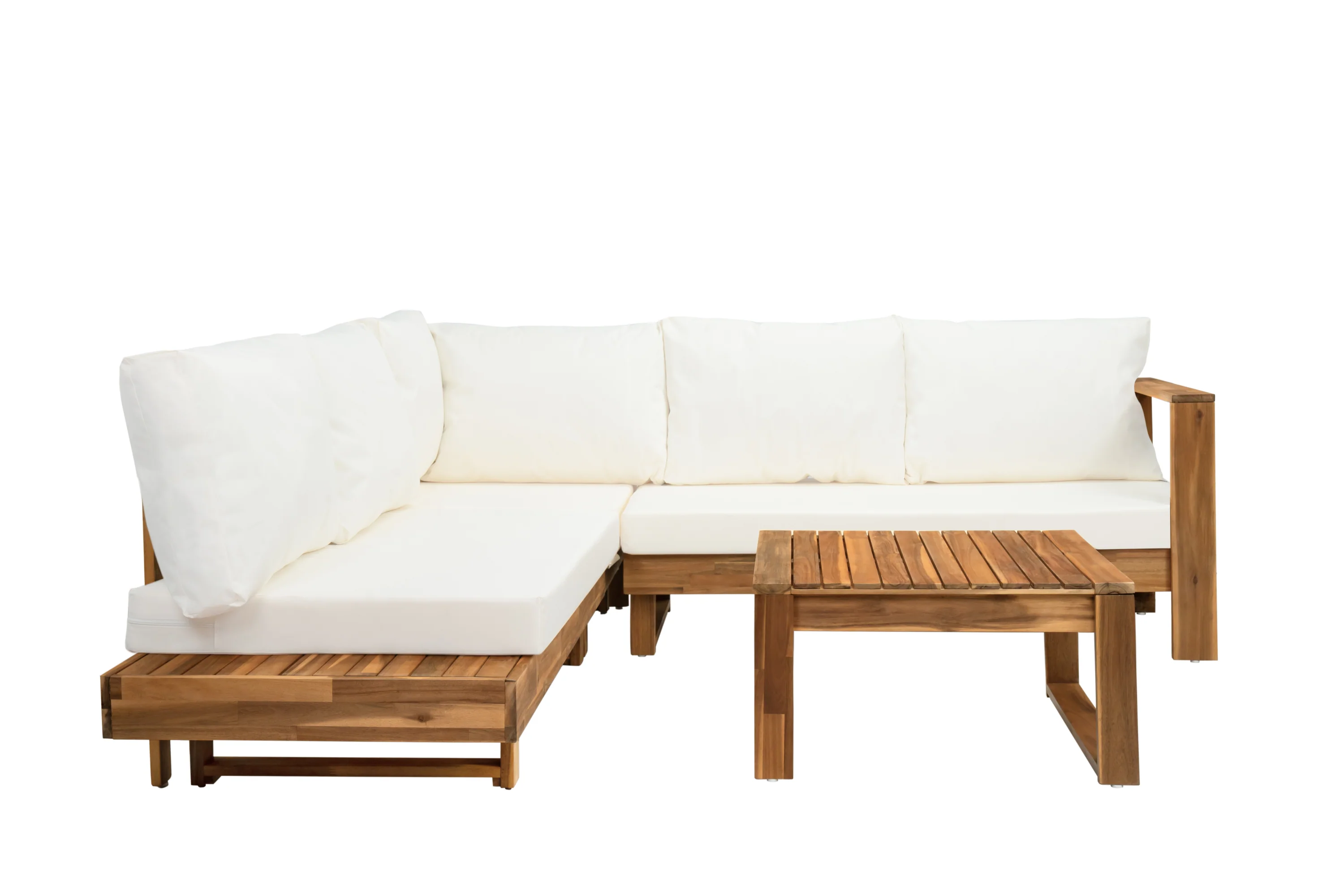 4pc Outdoor Teak Wood Sectional Patio Sofa Set w Table - Image 9