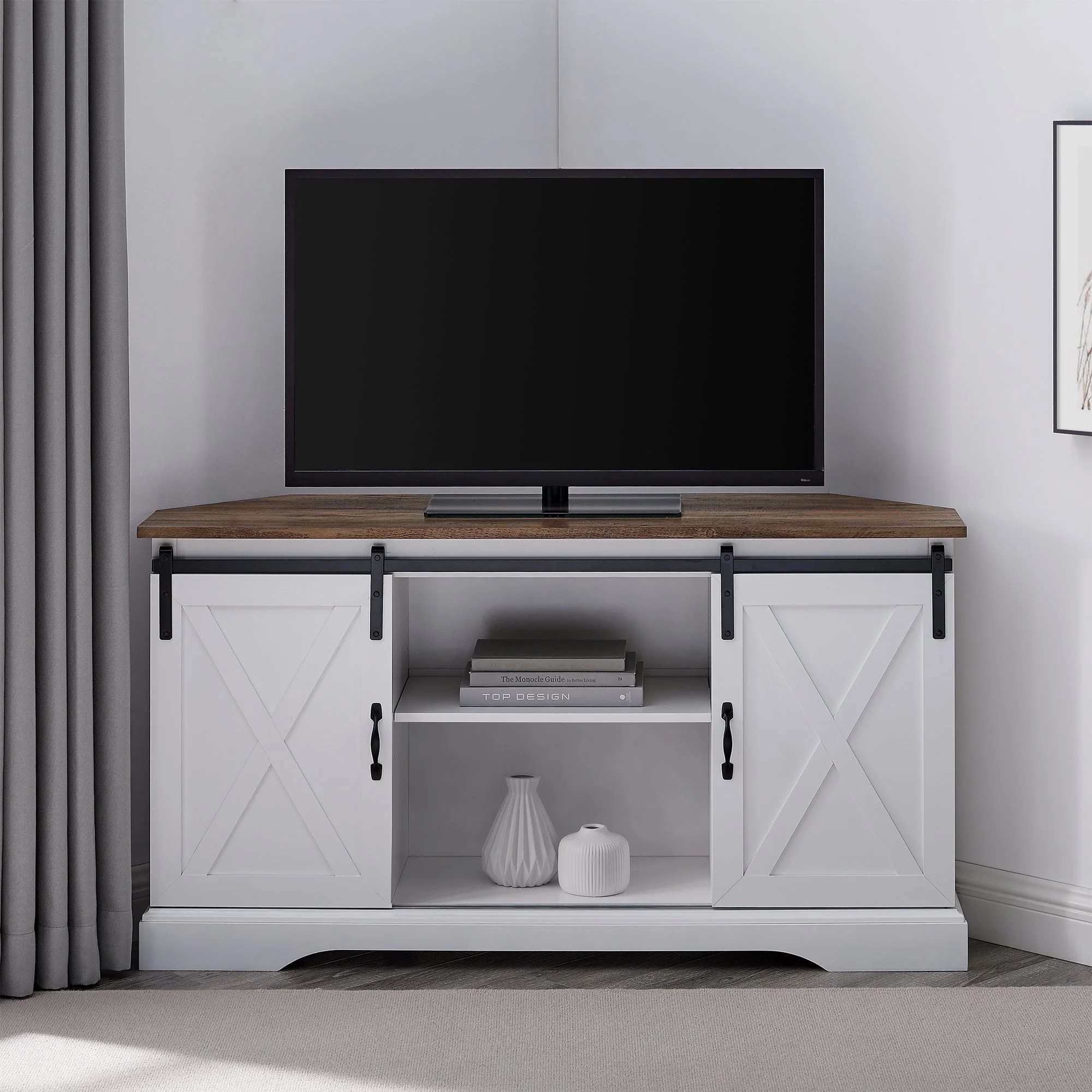 52" Sliding Barn Door Corner TV Stand - Image 6