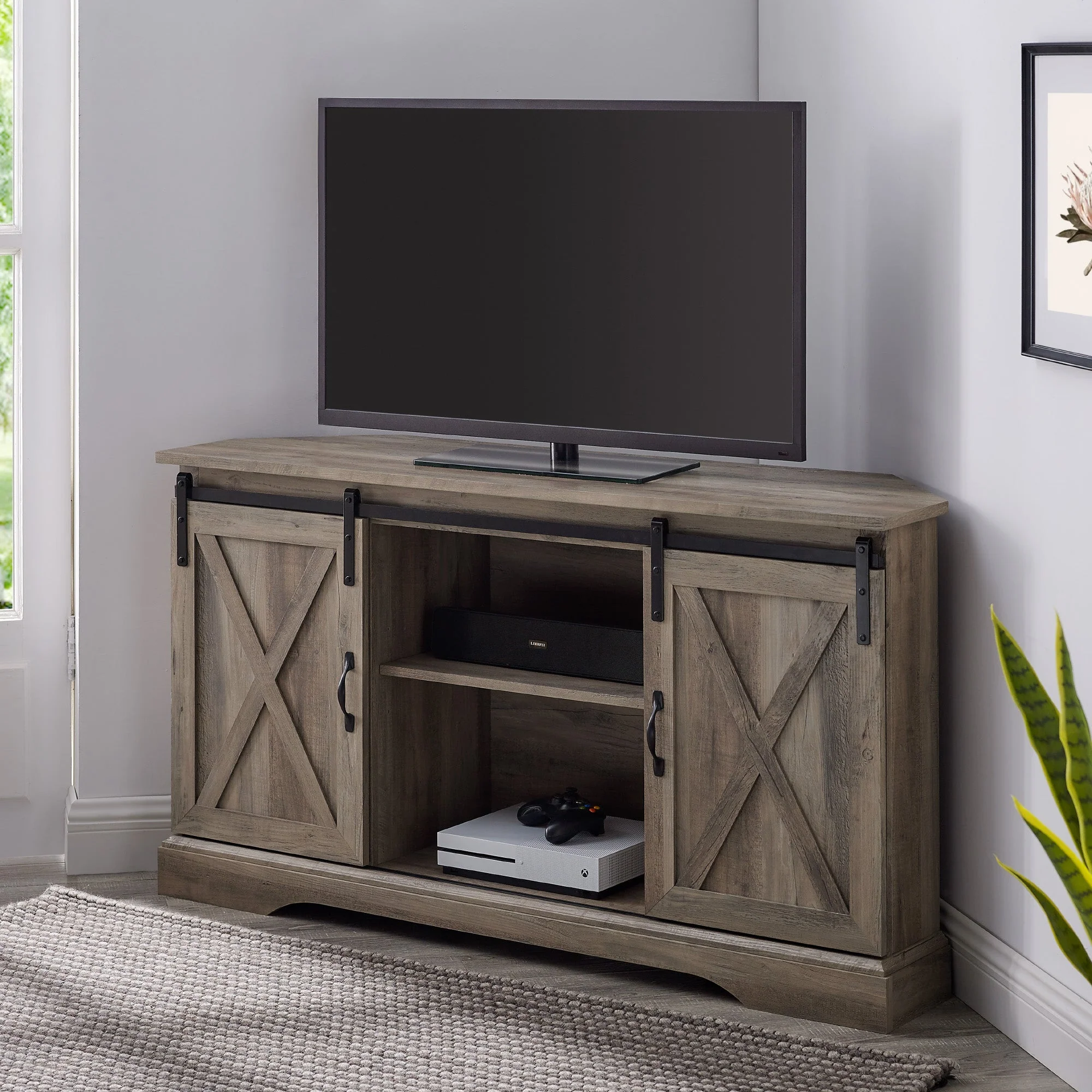 52" Sliding Barn Door Corner TV Stand - Image 9