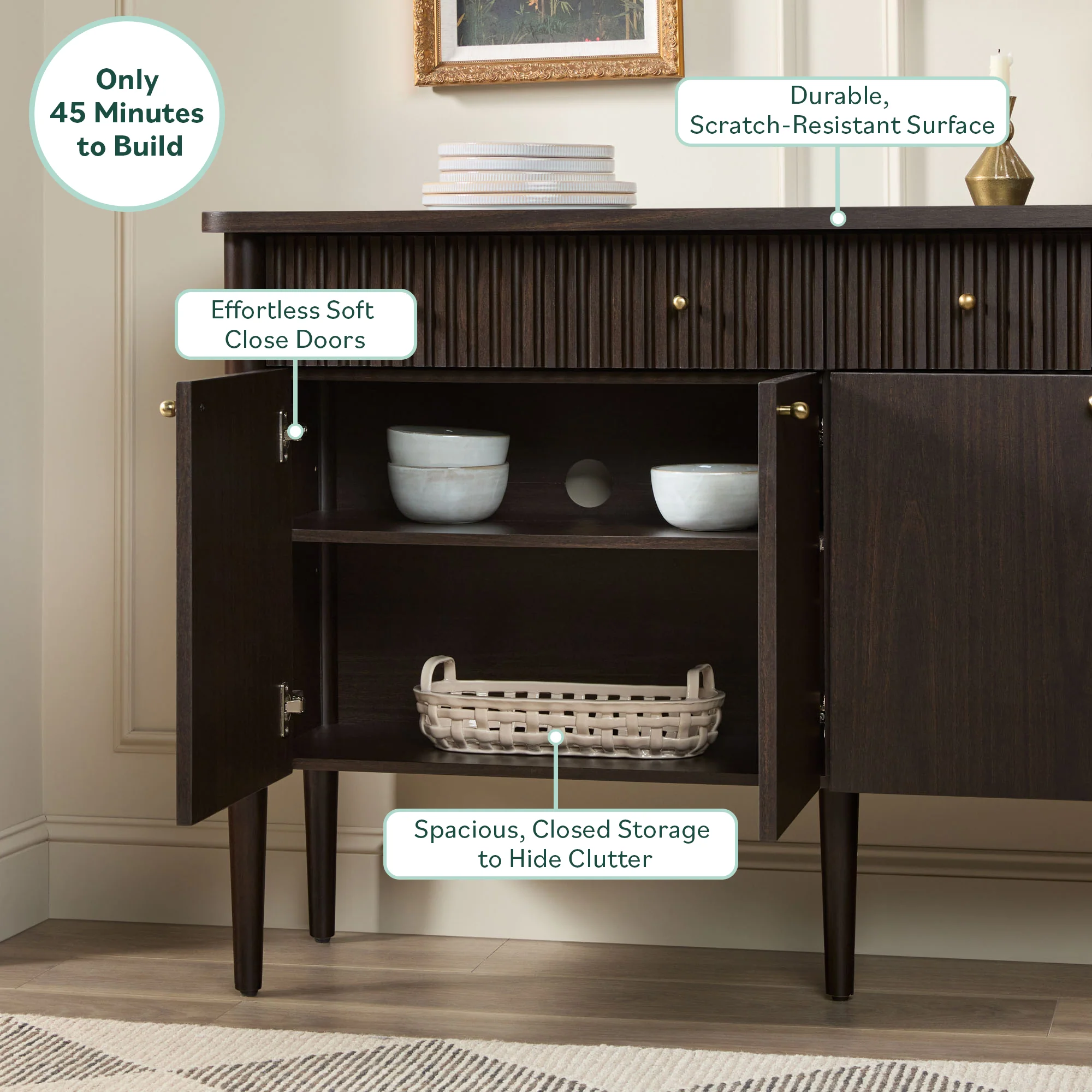 Samantha Modern Fluted 58" Wood Sideboard - Image 19