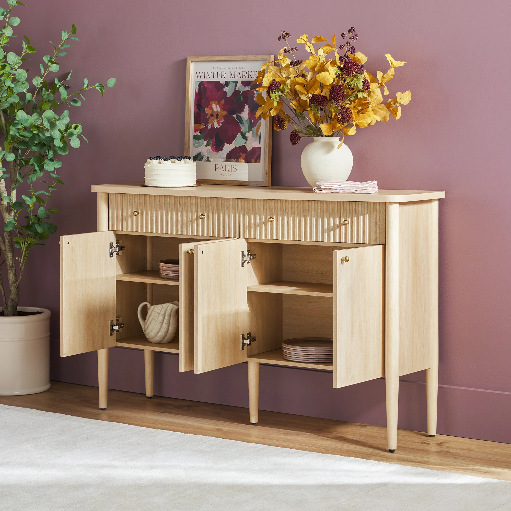 Samantha Modern Fluted 58" Wood Sideboard - Image 3