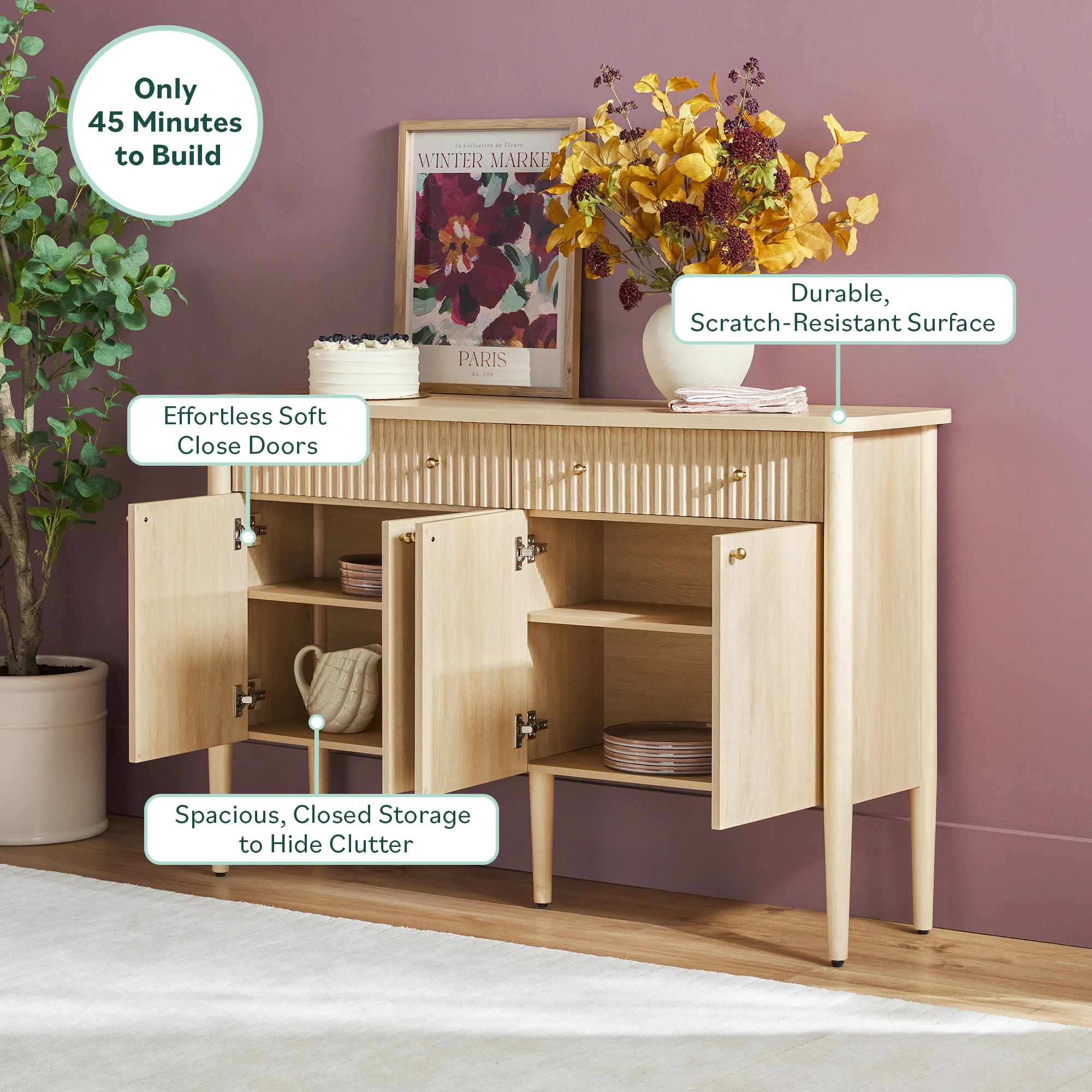 Samantha Modern Fluted 58" Wood Sideboard - Image 5