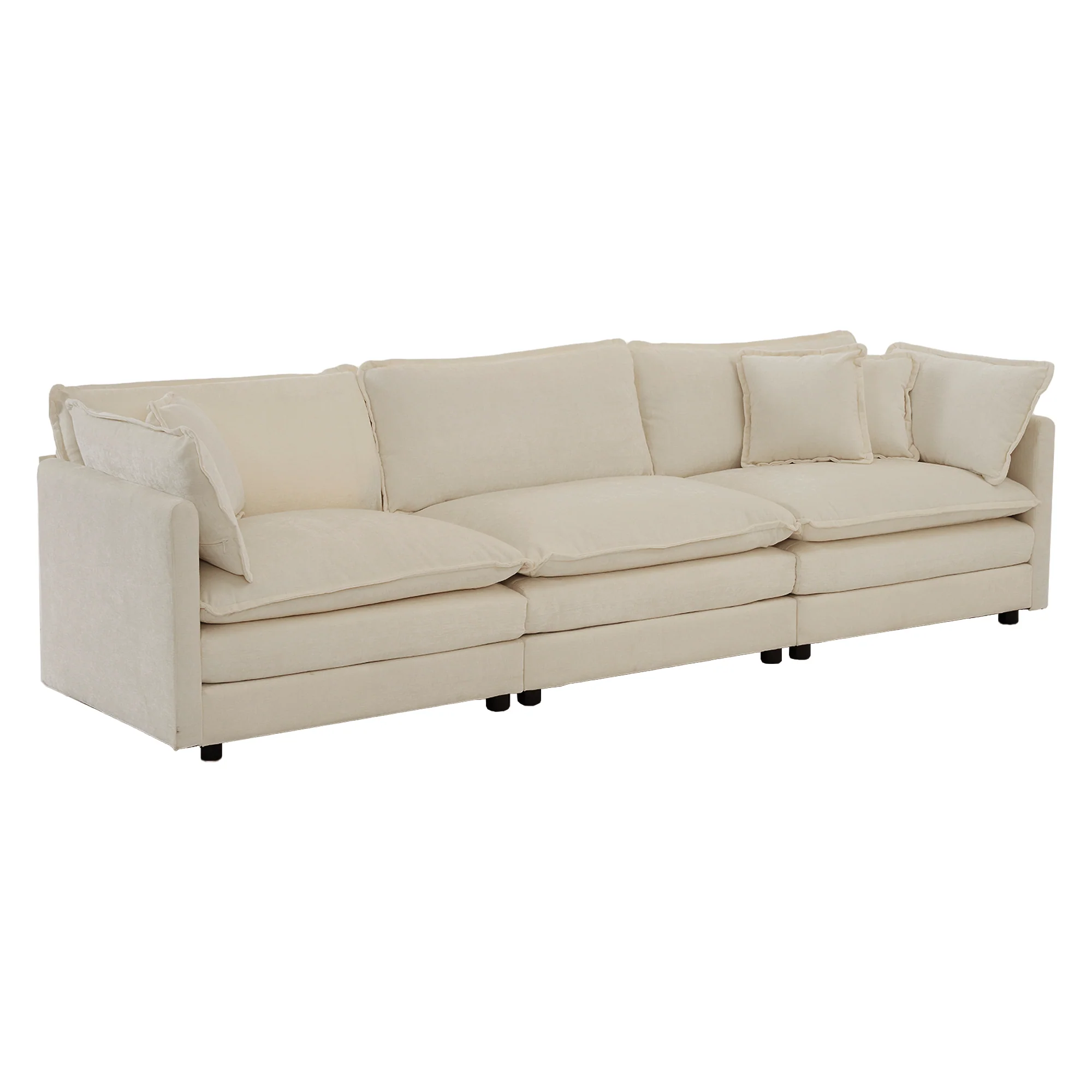 Mid-Century Modern Couch 3-Seater Sofa with 2 Armrest Pillows and 3 Toss Pillows, Couch for Living Room Beige Chenille - Image 9